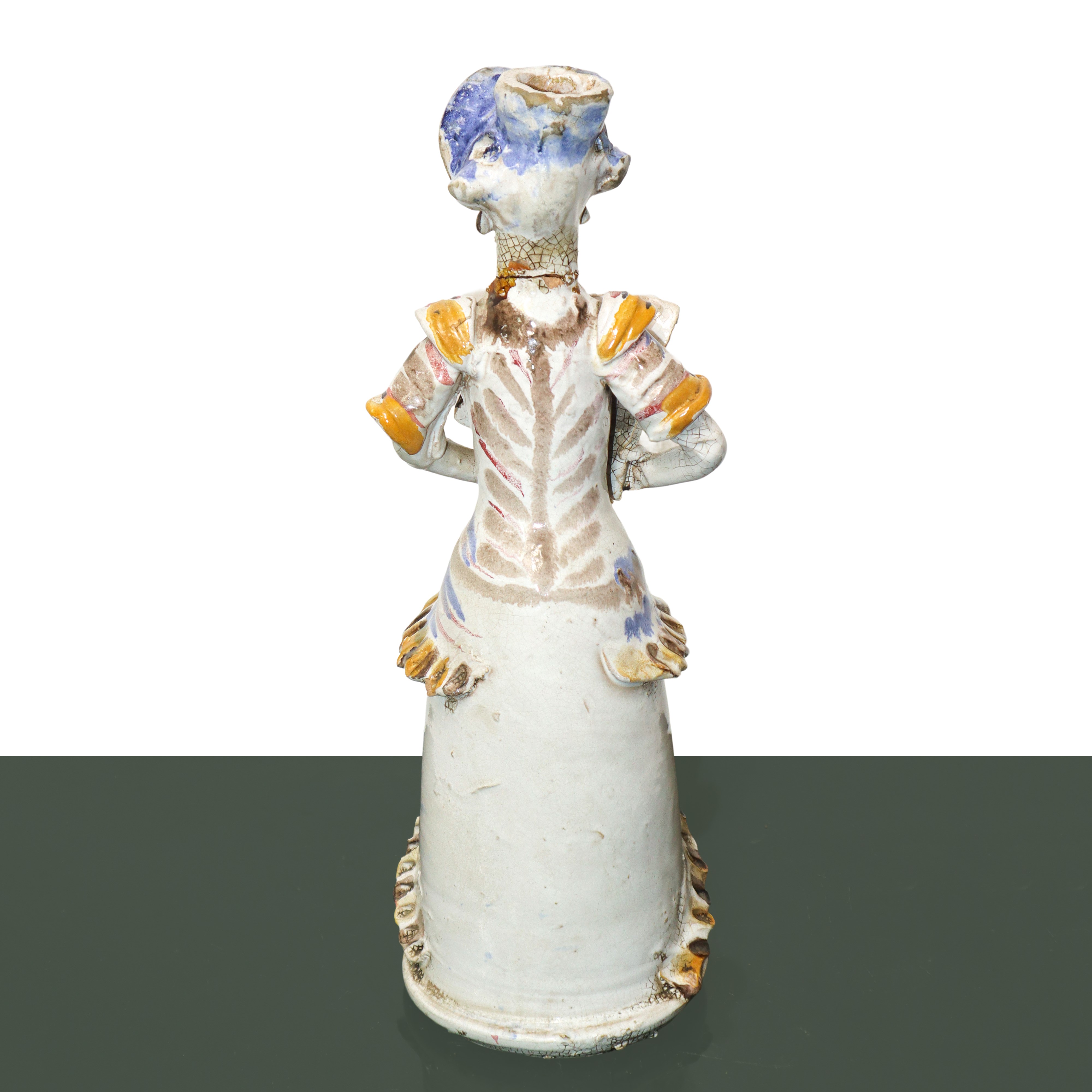 Lumiera in ceramica di Caltagirone donna con ventaglio