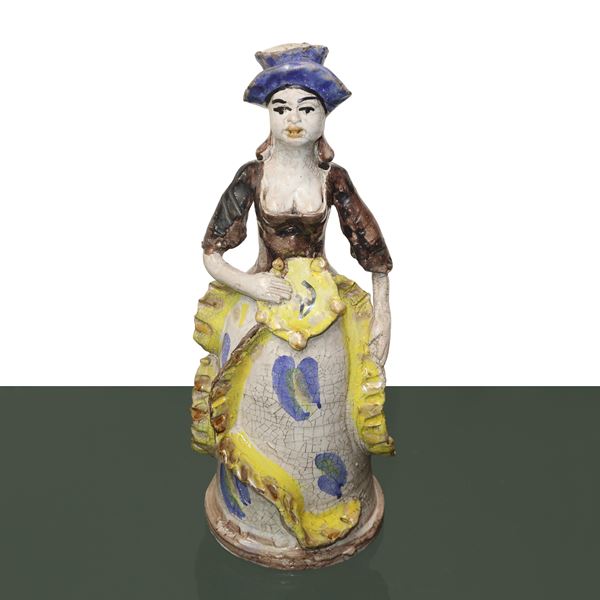 Caltagirone ceramic lamp woman with tambourine