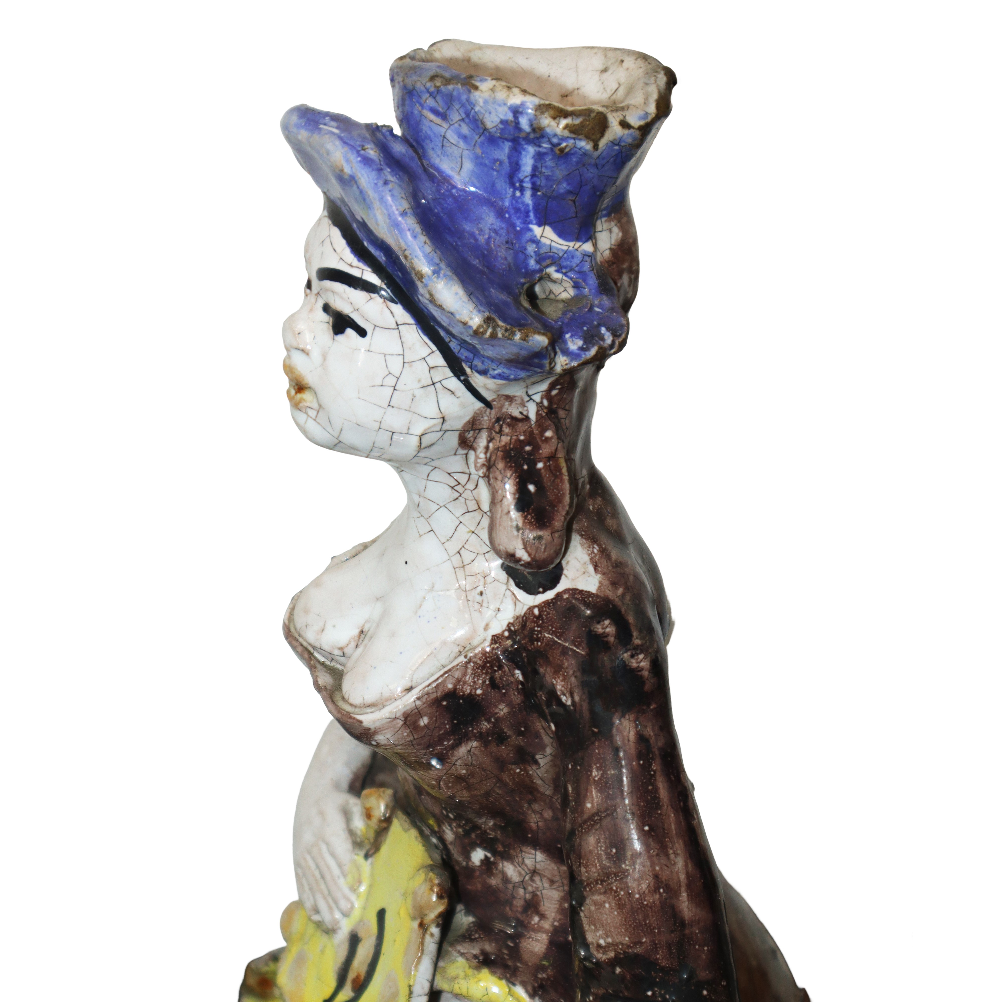 Lumiera in ceramica di Caltagirone donna con tamburello