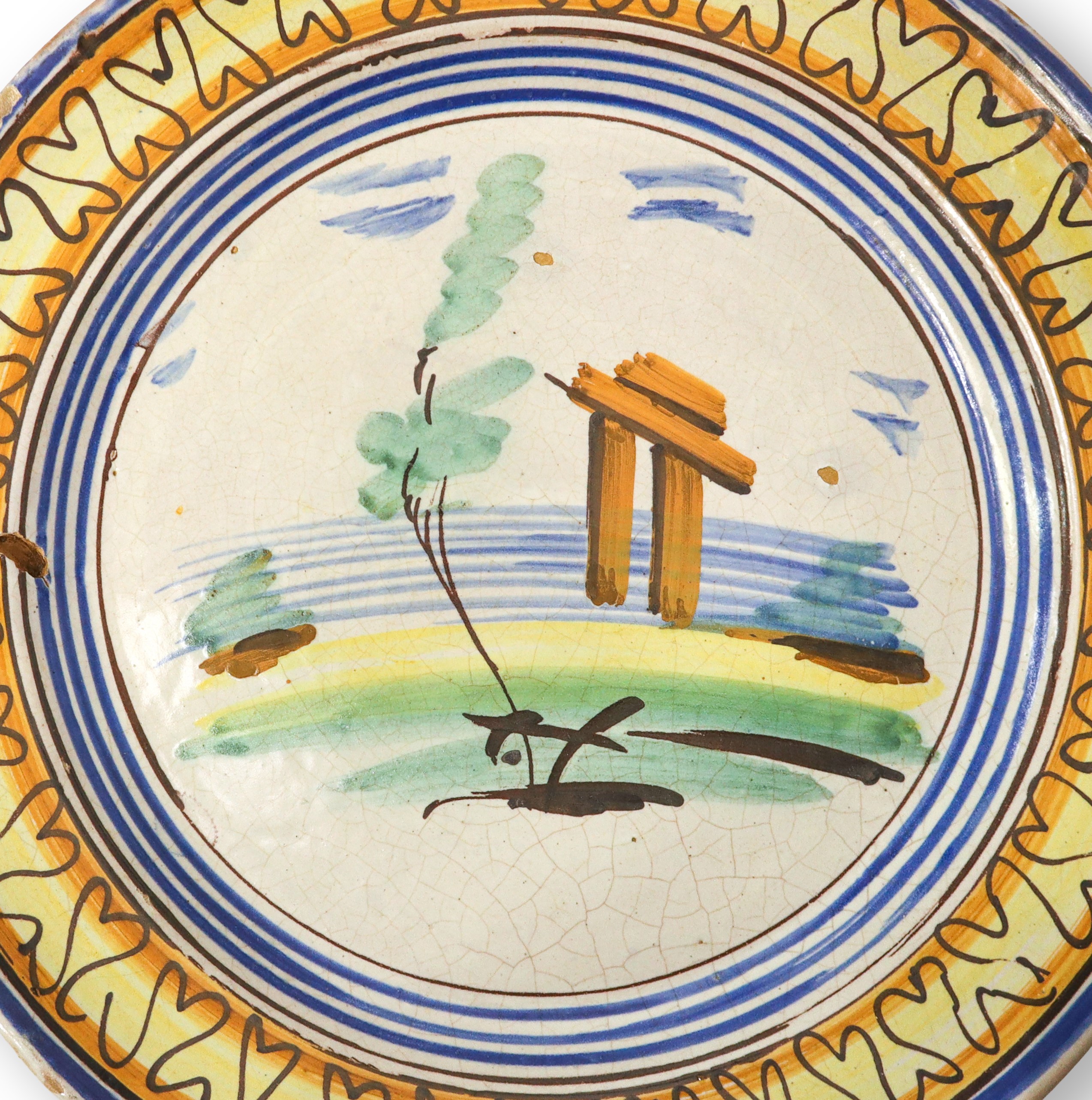 Piatto in ceramica di Caltagirone dipinto a mano con paesaggio