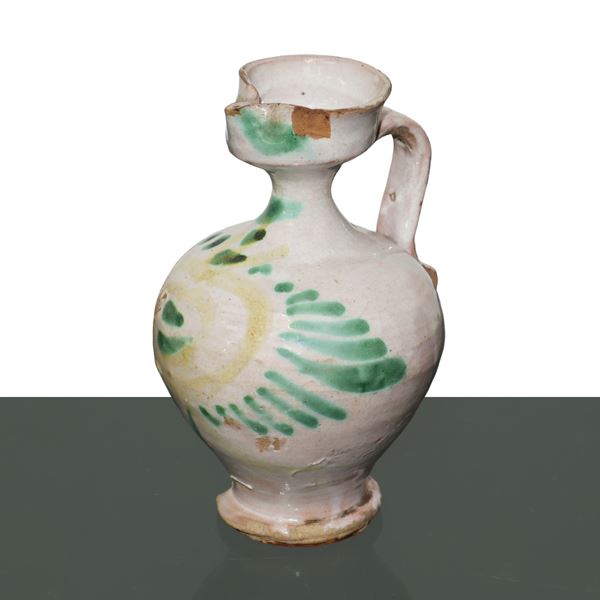 Small jug with handle in Caltagirone majolica