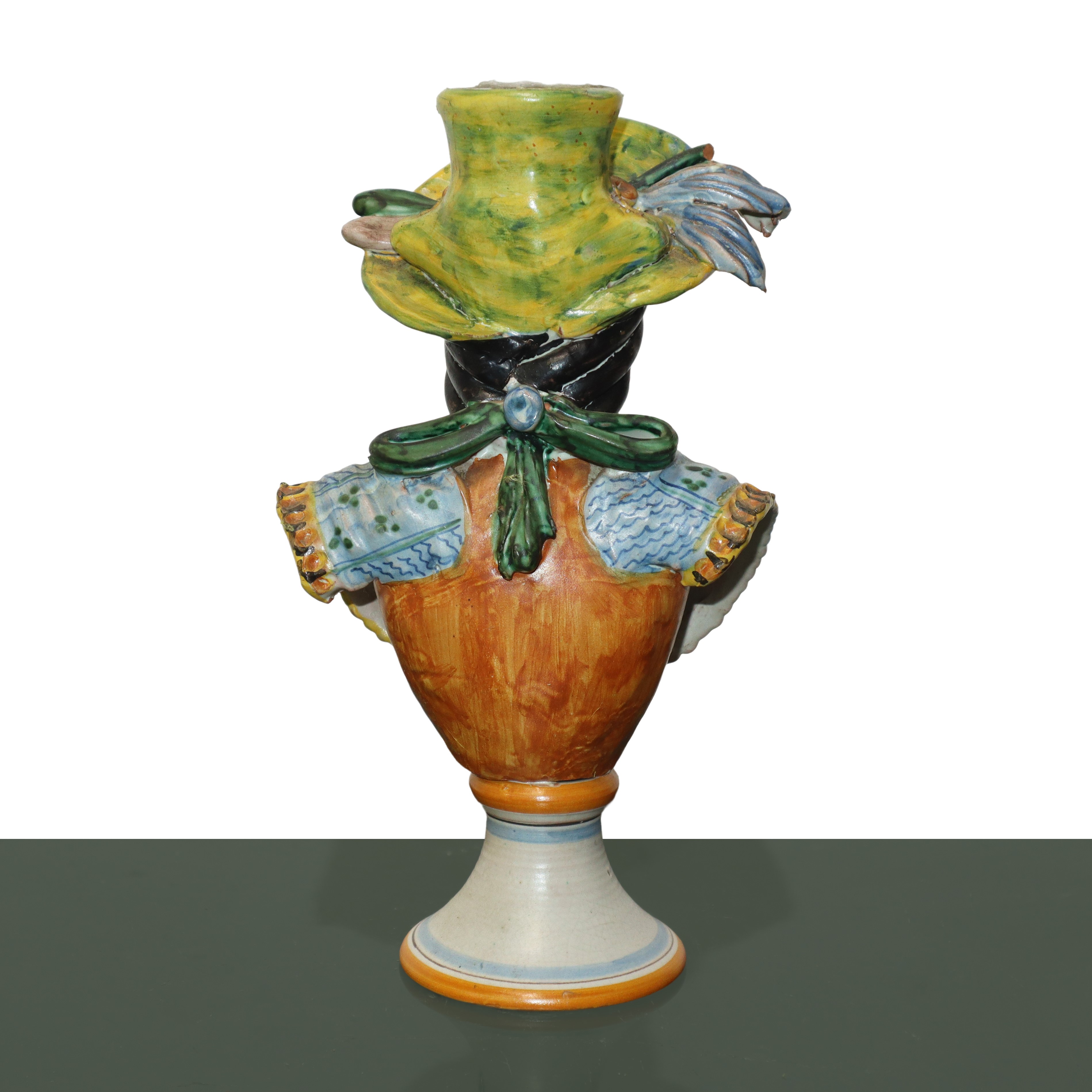 Coppia di Lumiere a mezzobusto in maiolica di Caltagirone