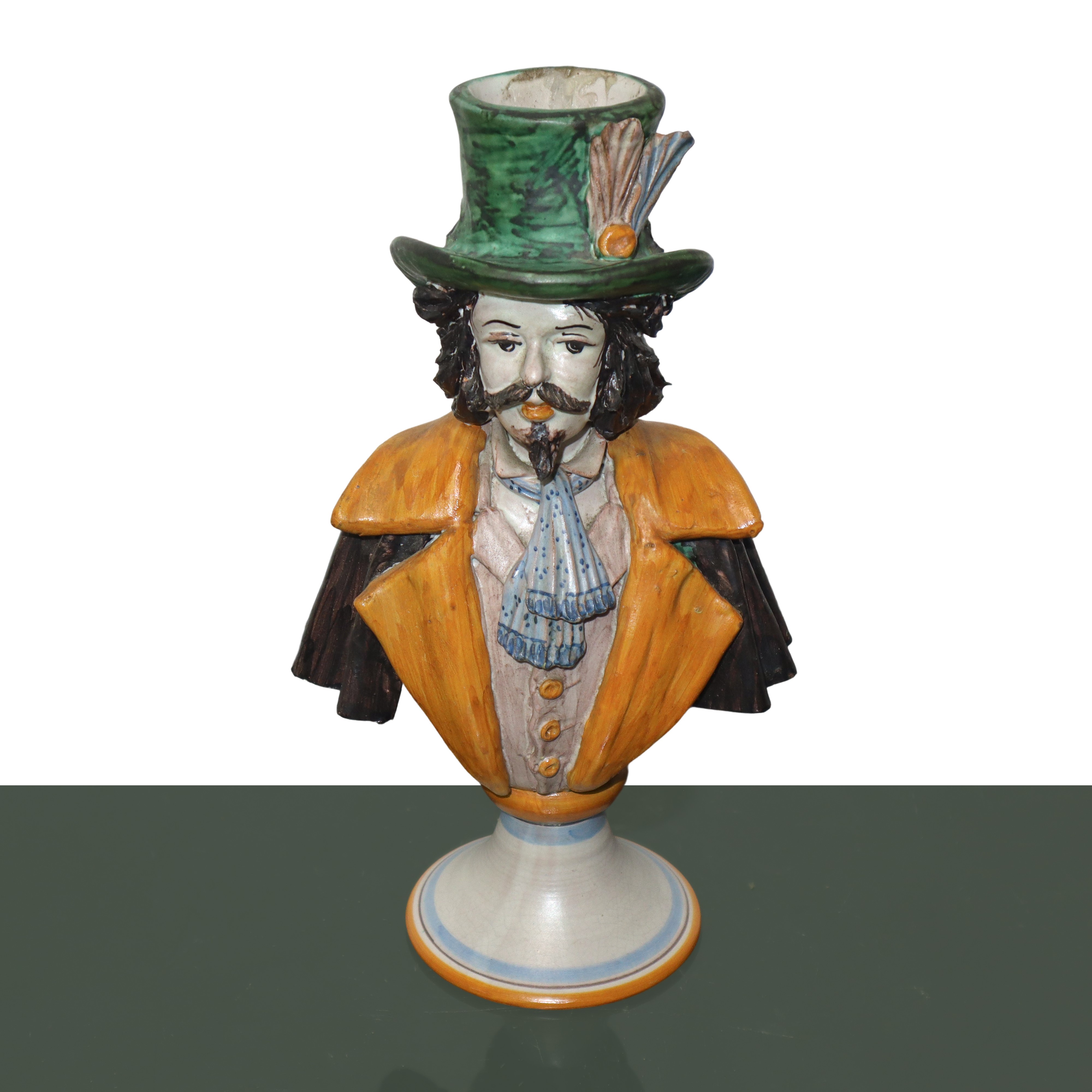 Coppia di Lumiere a mezzobusto in maiolica di Caltagirone