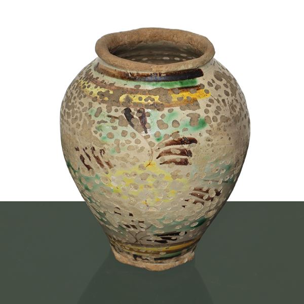 Caltagirone ceramic vase decorated with flower