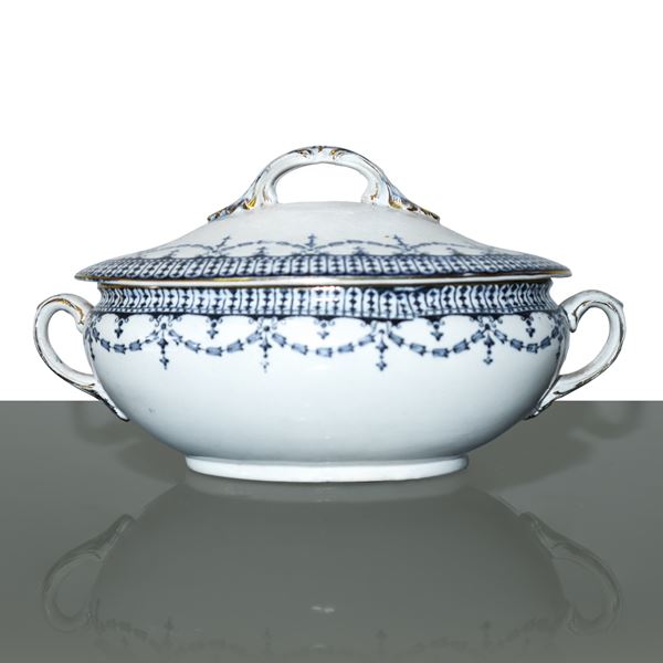 Wedgwood Made in England - Piccola zuppiera in porcellana bianca con decori blu