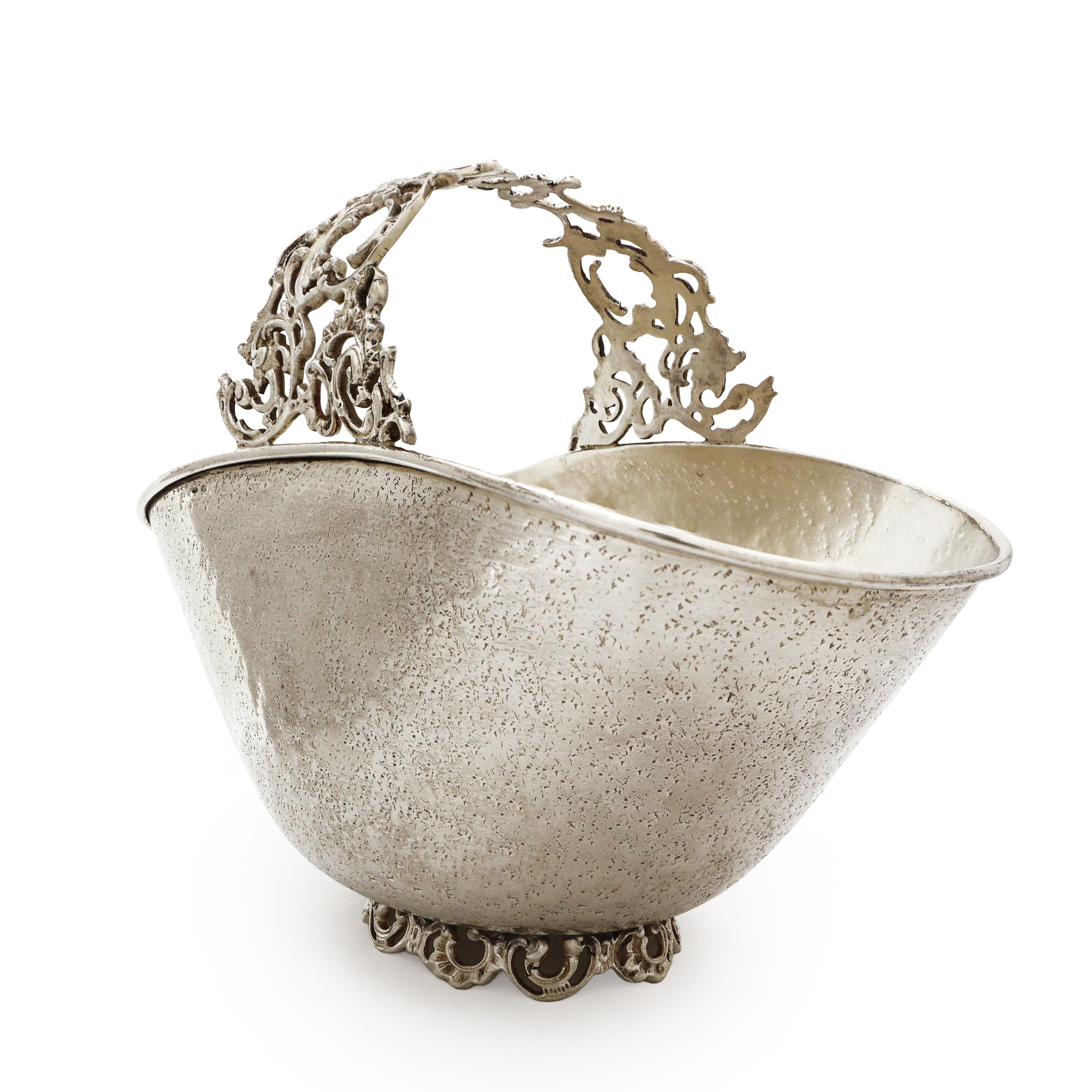 Portadolci in sheffield con base e presa con motivi a ghirlanda