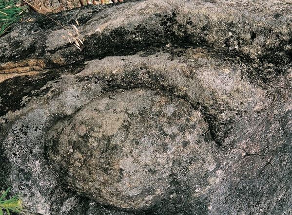 Collezione EM, titolo "Menhir's Eye", anno 2002. Francia: allineamento di pietre di Carnac, Menhir (dettaglio), diapositiva  1 / 8 , 30x45, CIBACHROME stampa diretta da diapositiva , 40x55 forex 10mm, perfilo bianco, cartoncino, bordi rivestimento sabbia vulcanica 