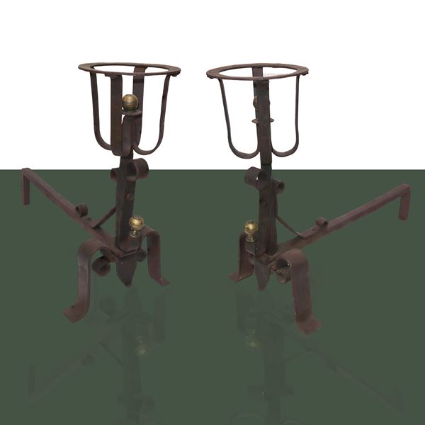 Pair of studded iron fireplace andirons