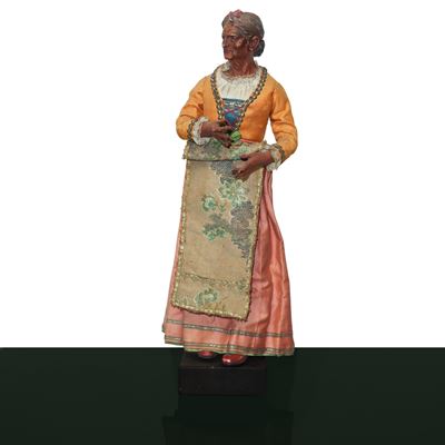 Personaggio presepiale, massaia popolana, terracotta e legno, XIX secolo, Napoli