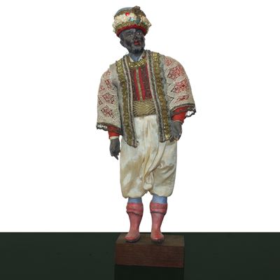 Personaggio presepiale, Moro con turbante, terracotta e legno, Napoli XIX secolo