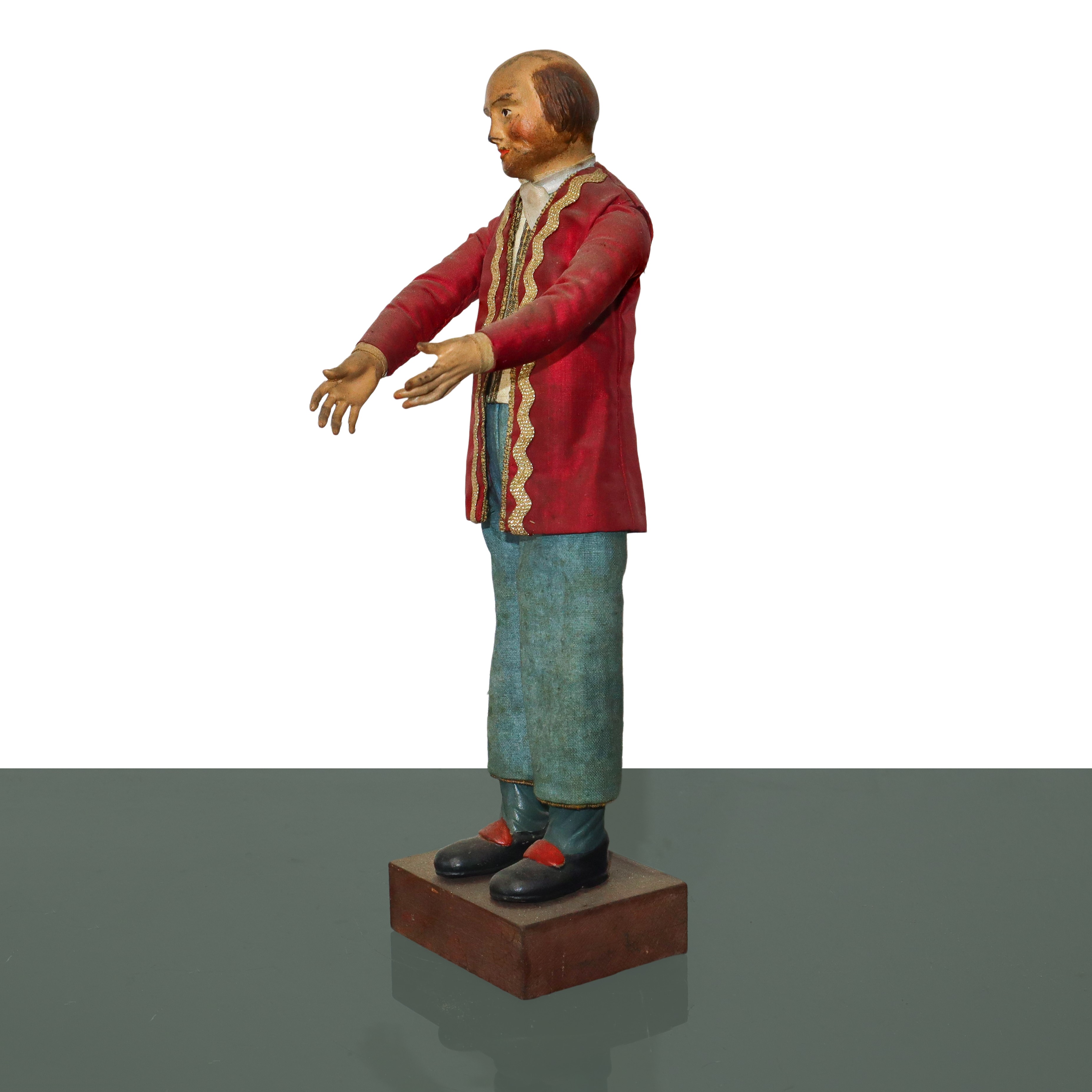 Personaggio presepiale, Napoli XIX secolo, terracotta e legno, h 31 cm