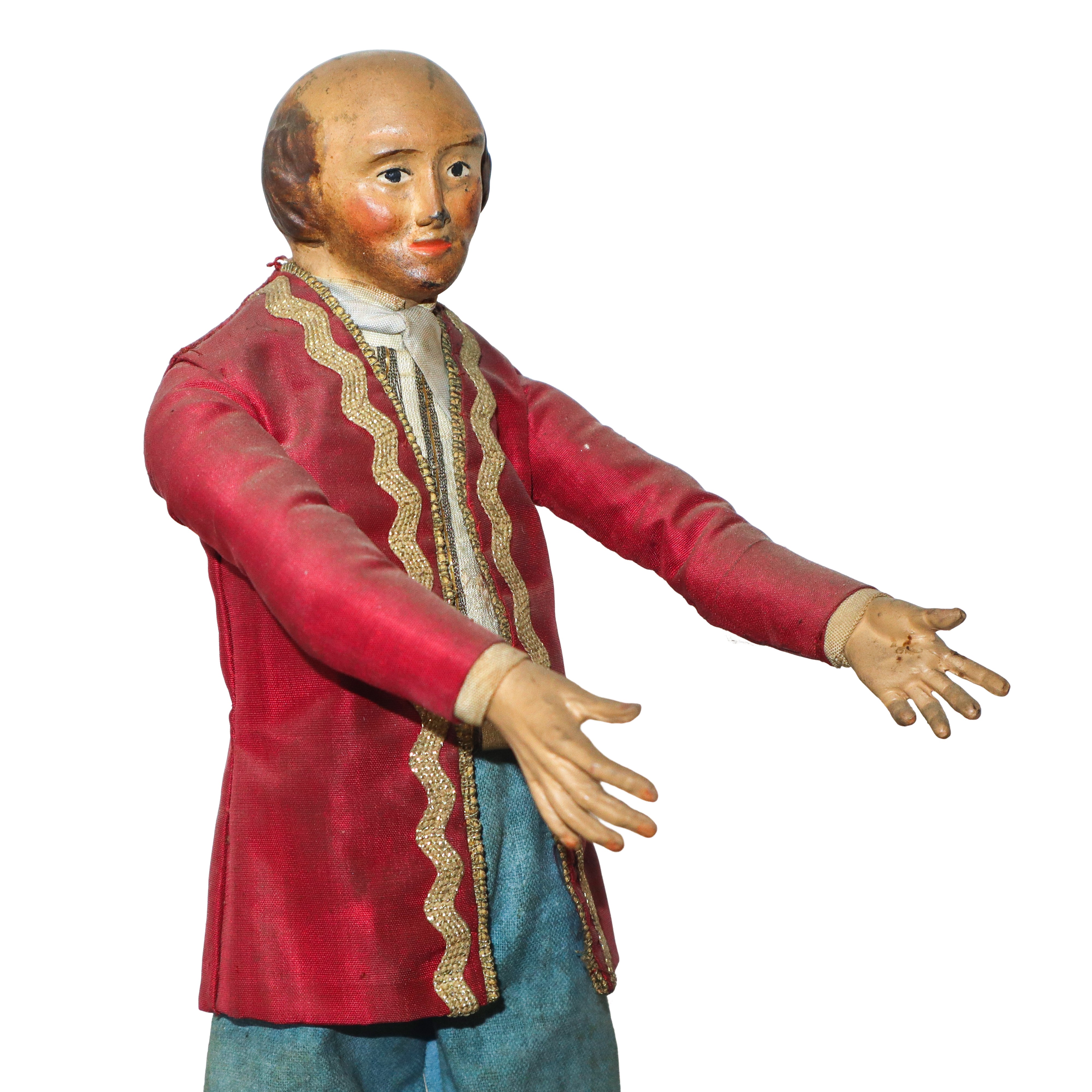 Personaggio presepiale, Napoli XIX secolo, terracotta e legno, h 31 cm