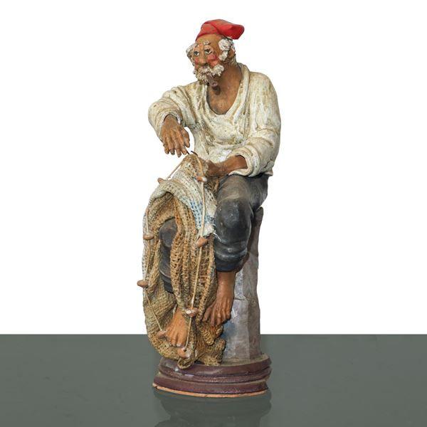 Scultura in terracotta artigianato palermitano: riparatore di reti