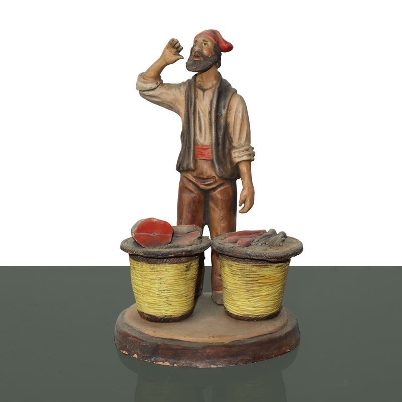 Scultura in terracotta artigianato palermitano: pescivendolo