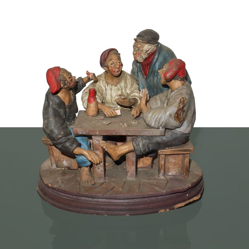 SCULTURA IN TERRACOTTA ARTIGIANATO PALERMITANO: giocatori di carte