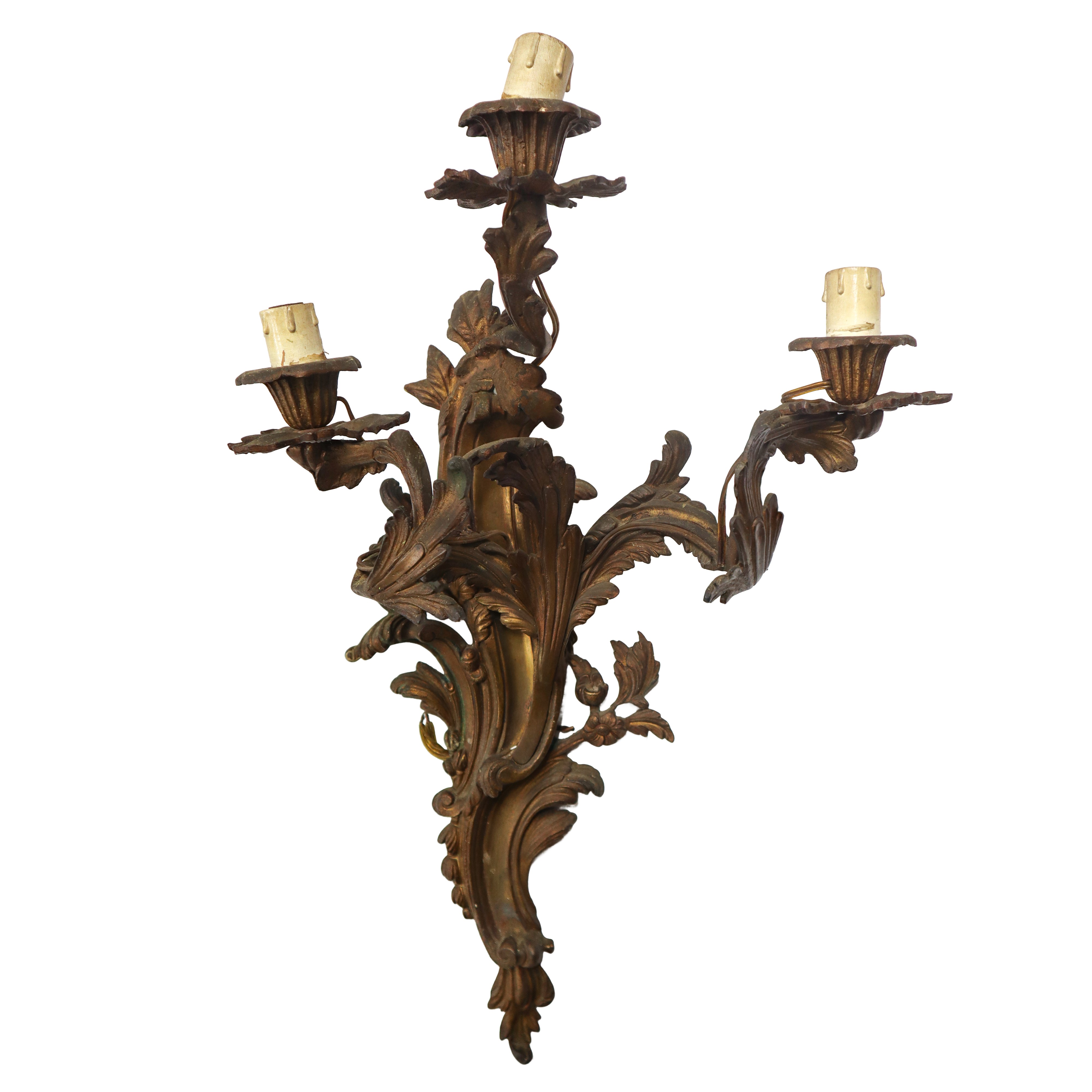 N°3 Appliques in Bronzo Dorato a Tre Luci