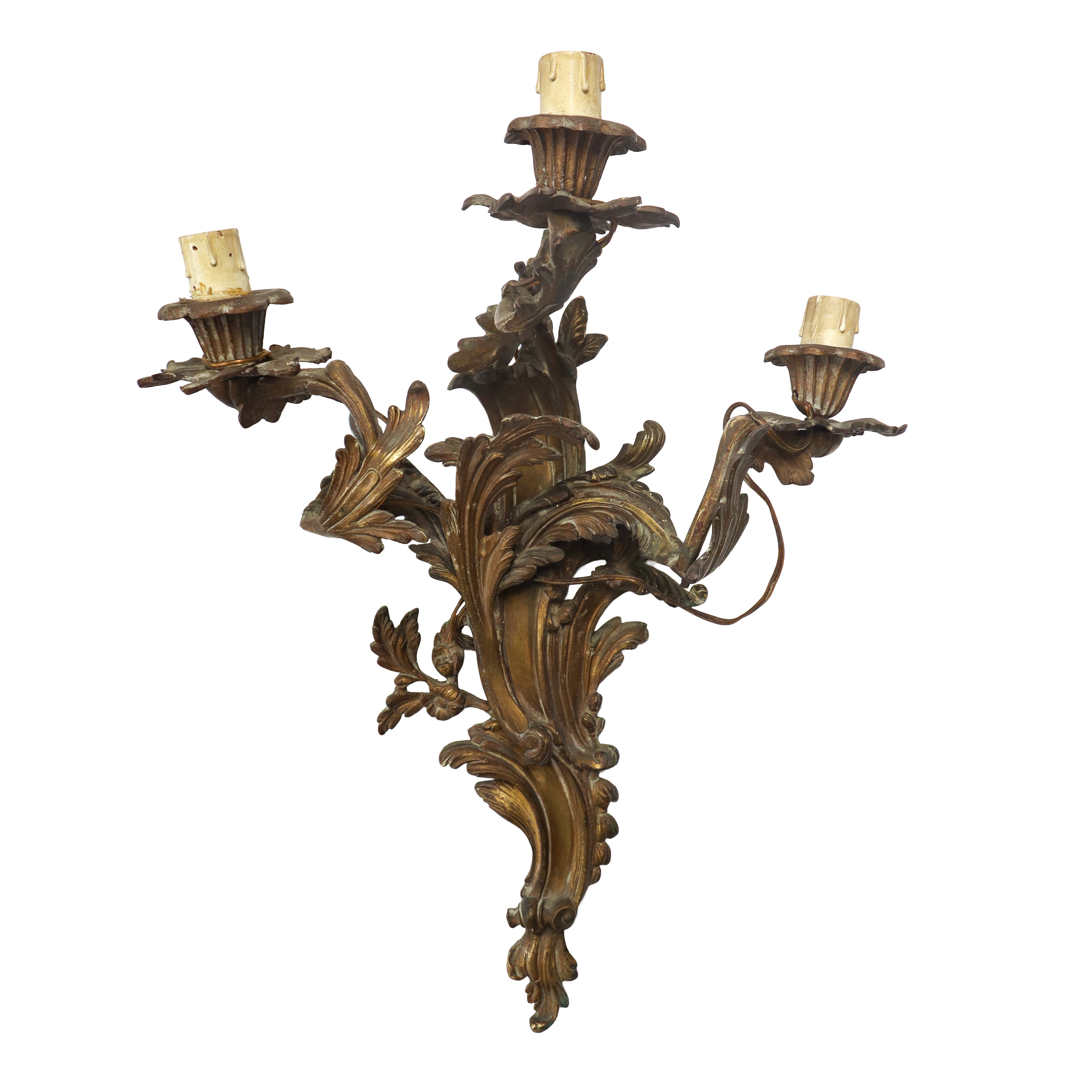N°3 Appliques in Bronzo Dorato a Tre Luci
