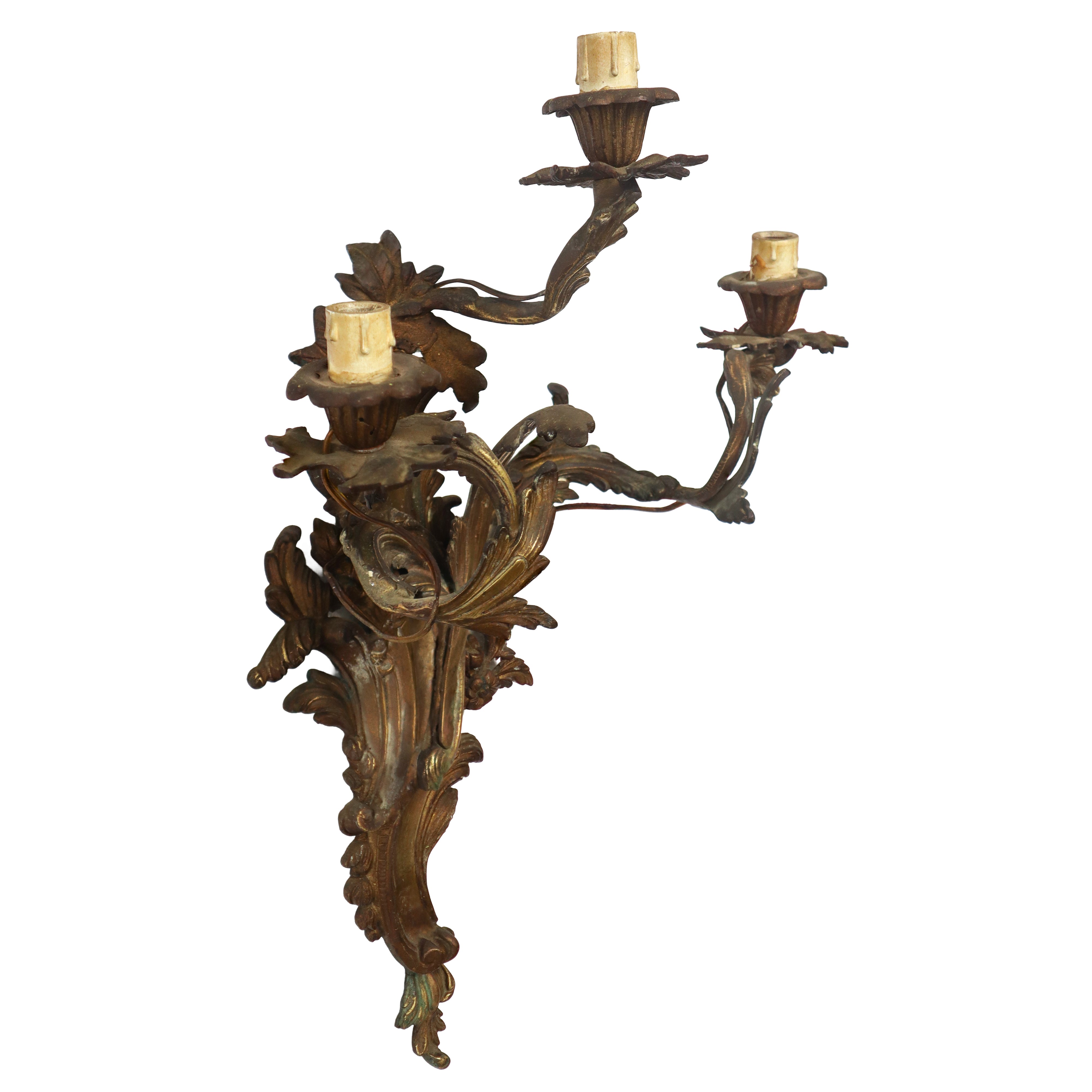 N°3 Appliques in bronzo dorato a tre luci