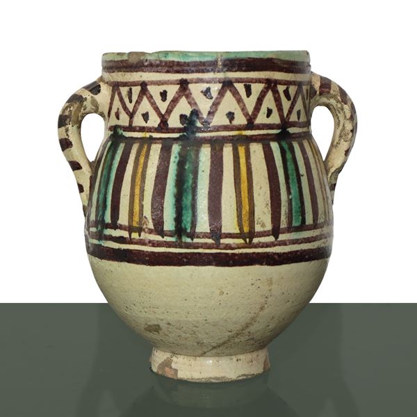 Jug with handles in polychrome Caltagirone ceramic decorated and enamelled