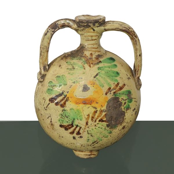 Caltagirone majolica water bottle glazed and enameled in polychrome