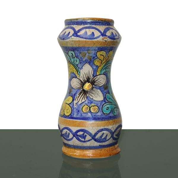 Glazed and enamelled Caltagirone ceramic albarello