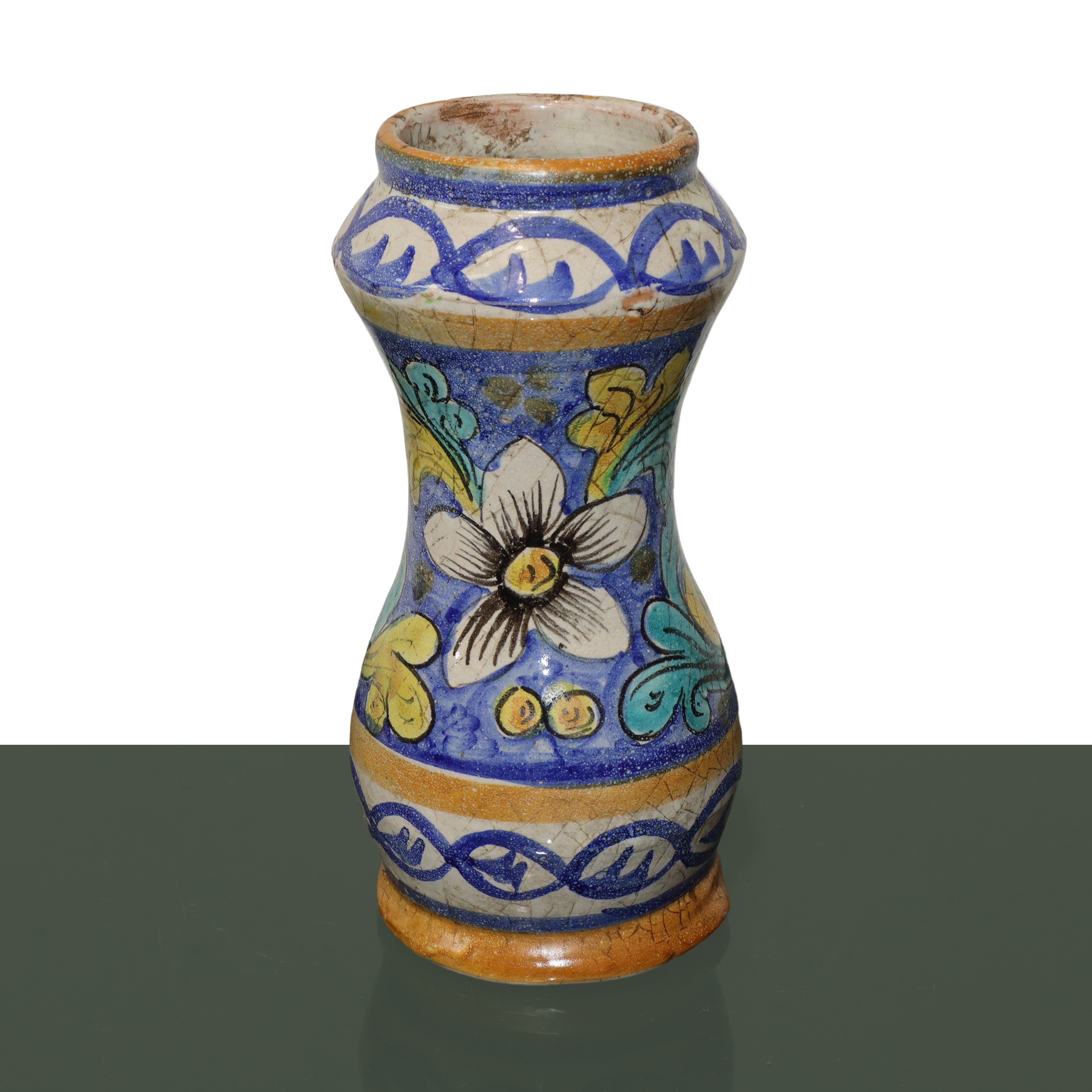 Albarello in ceramica di Caltagirone invetriato e smaltato