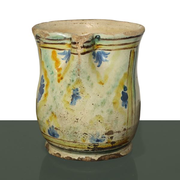 Cannata in Caltagirone majolica glazed and enameled in polychrome