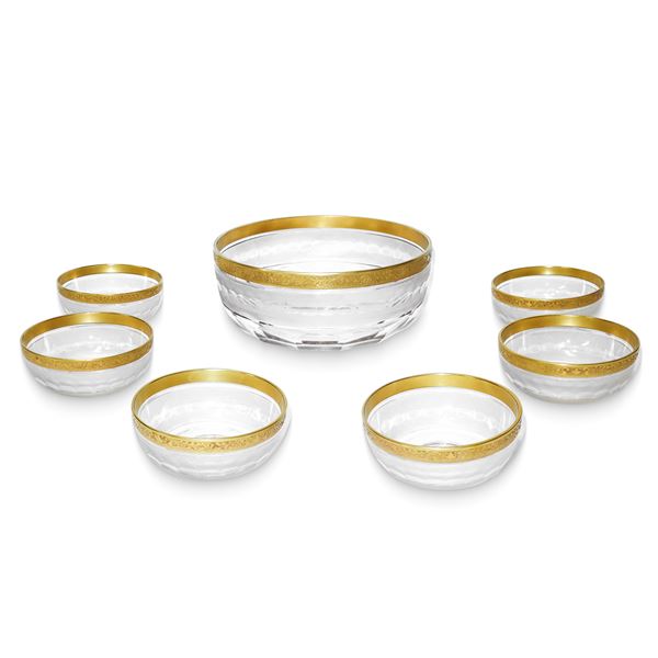 Fruit salad set with decorated gold rim