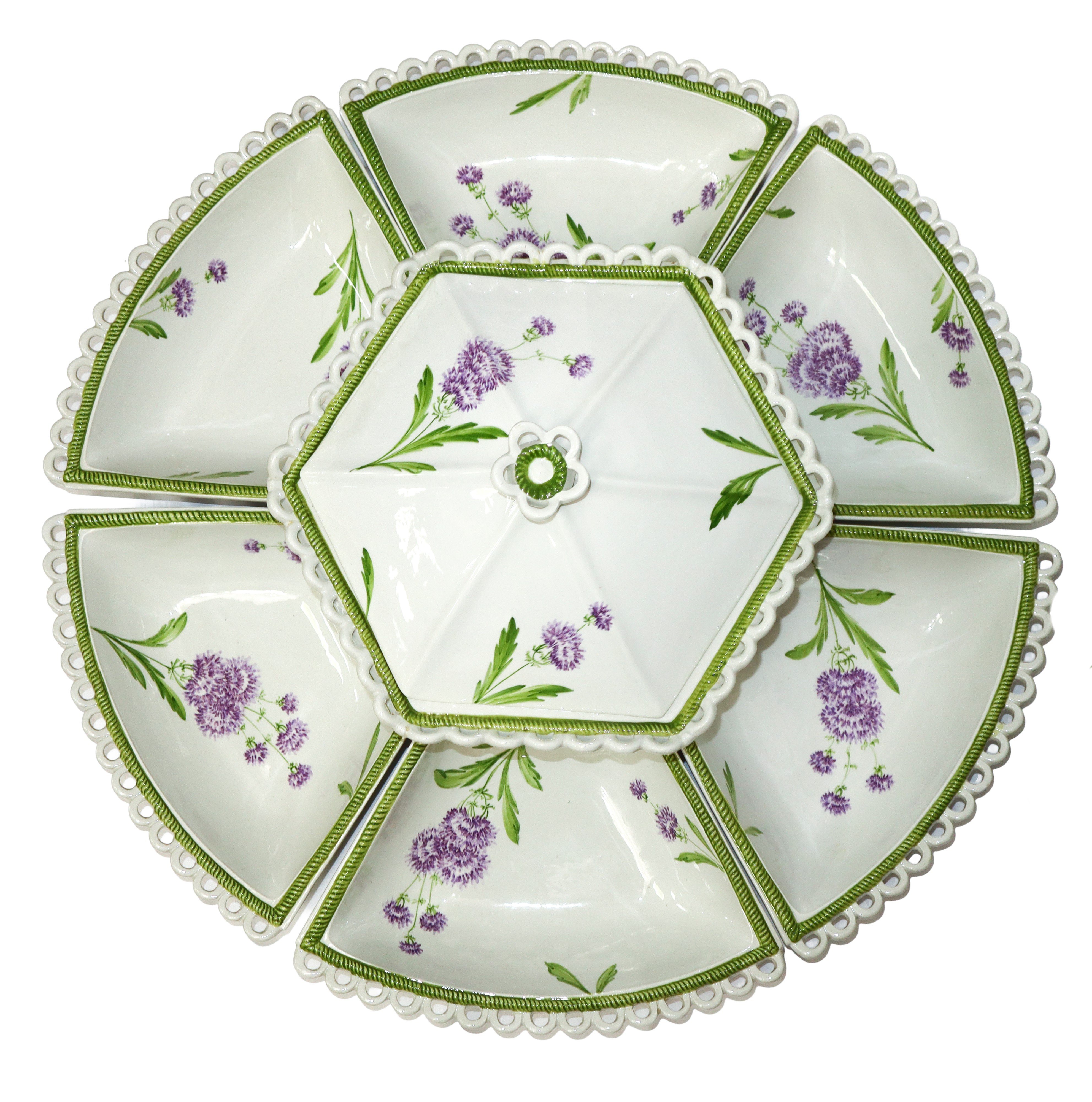 Servizio di piatti Valle, ottima porcellana da tavola con decorazione a fiori di lavanda e bordo ...