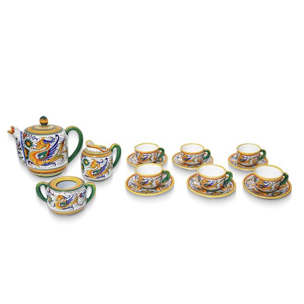 Deruta - Coffee set for 6 with Raphael decoration