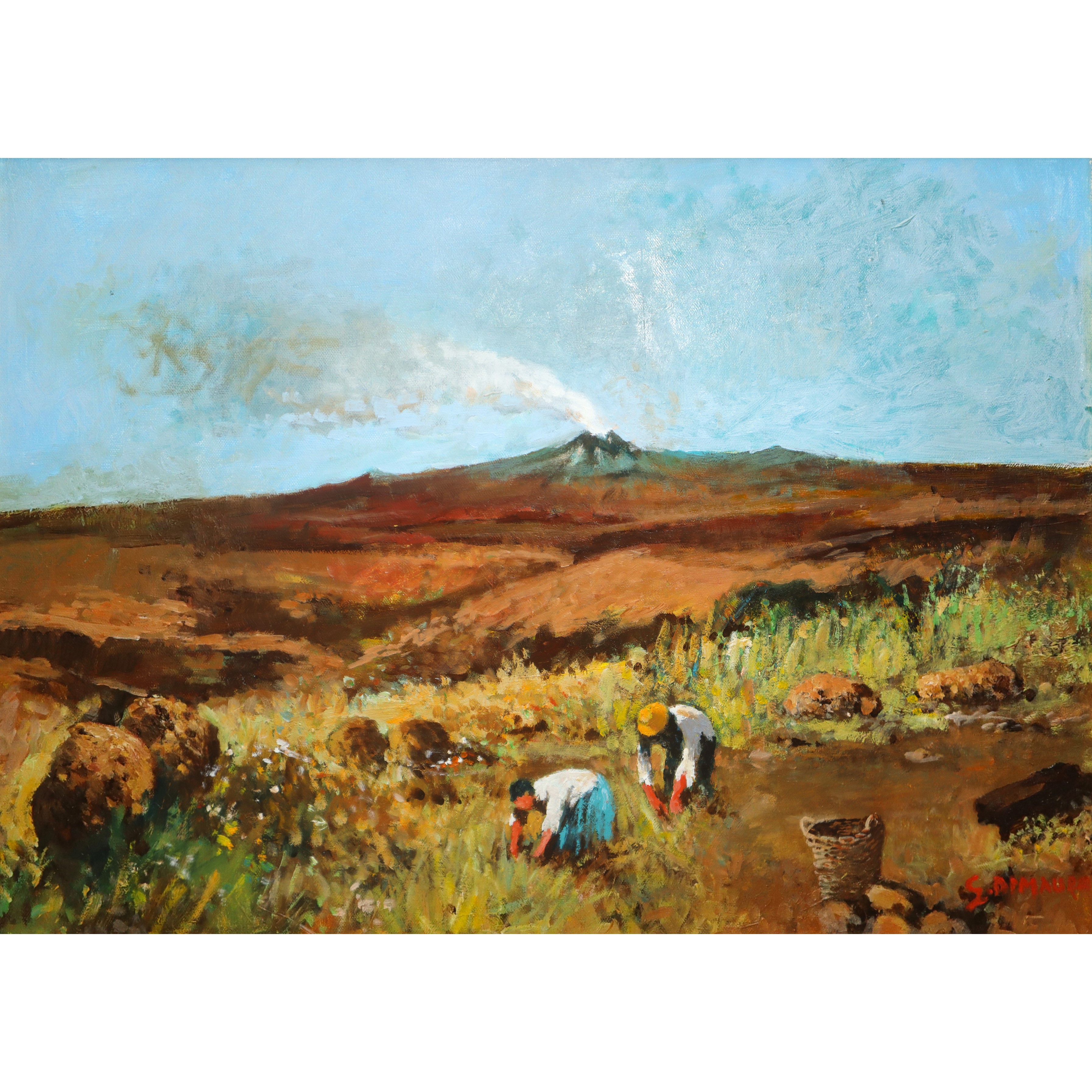 Etna e contadini nei campi