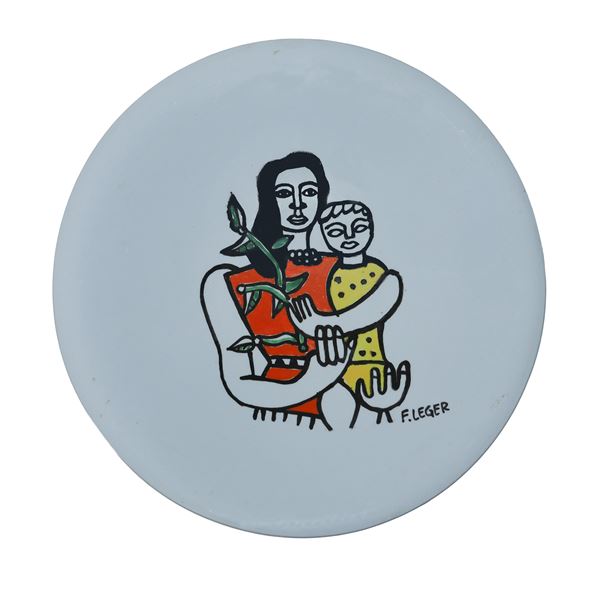 Fernand Leger - Round plate in polychrome ceramic