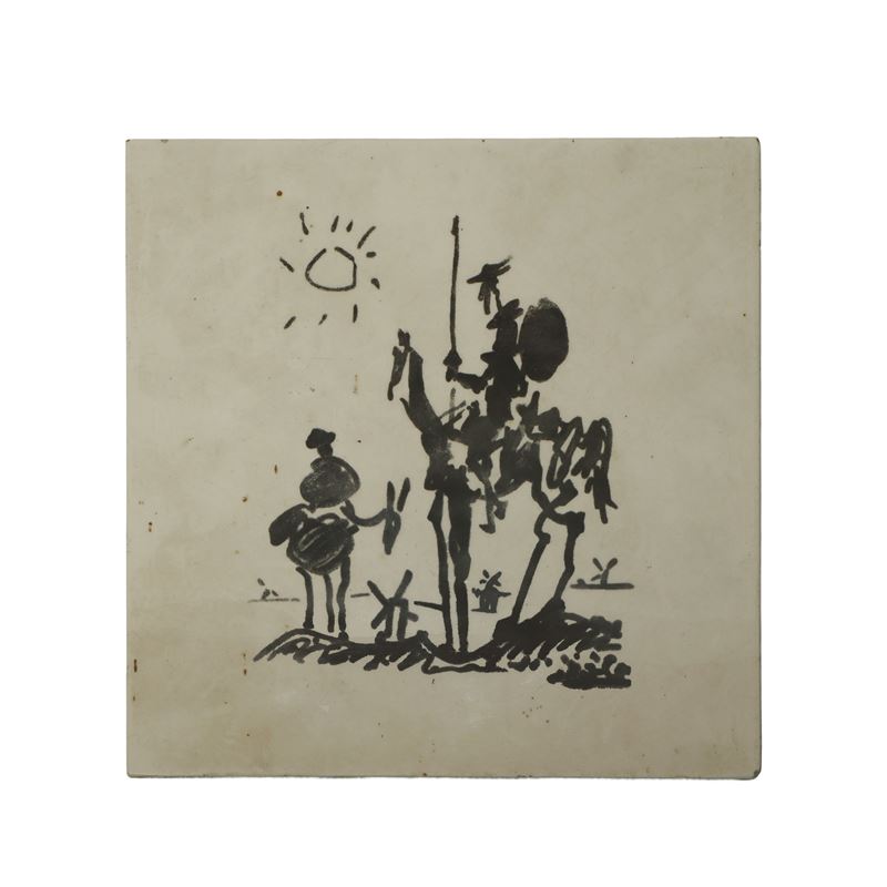 Mattonella in ceramica raffigurante Don Chisciotte