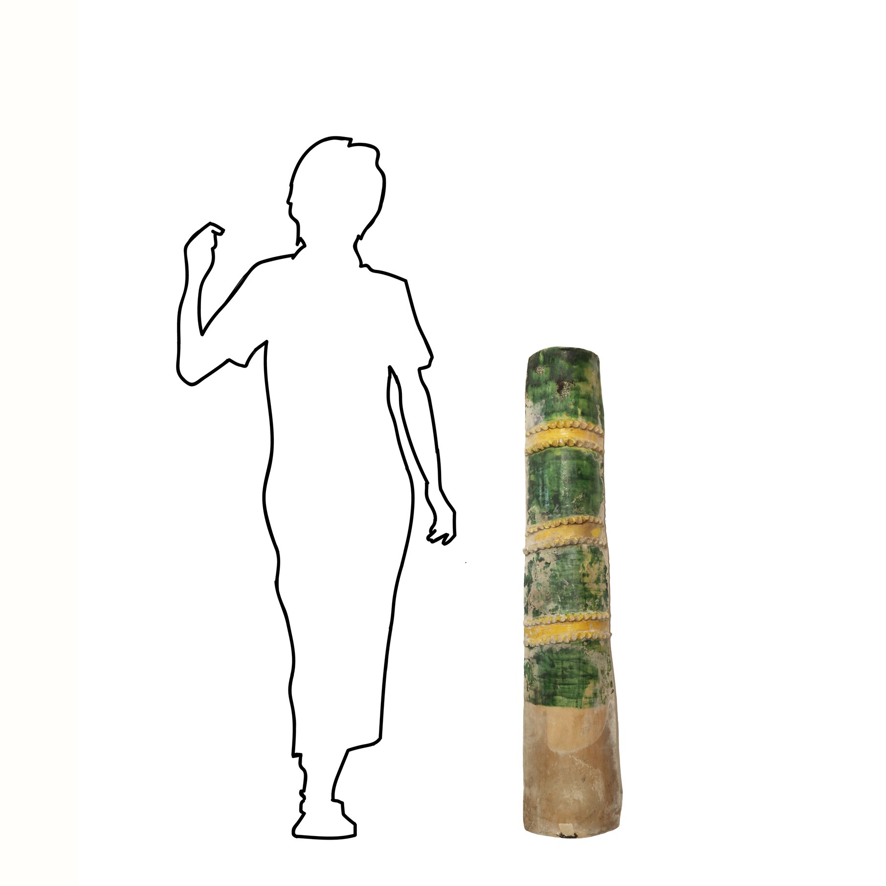 Canale di scolo in maiolica di Caltagirone invetriata e smaltata verde scuro e giallo