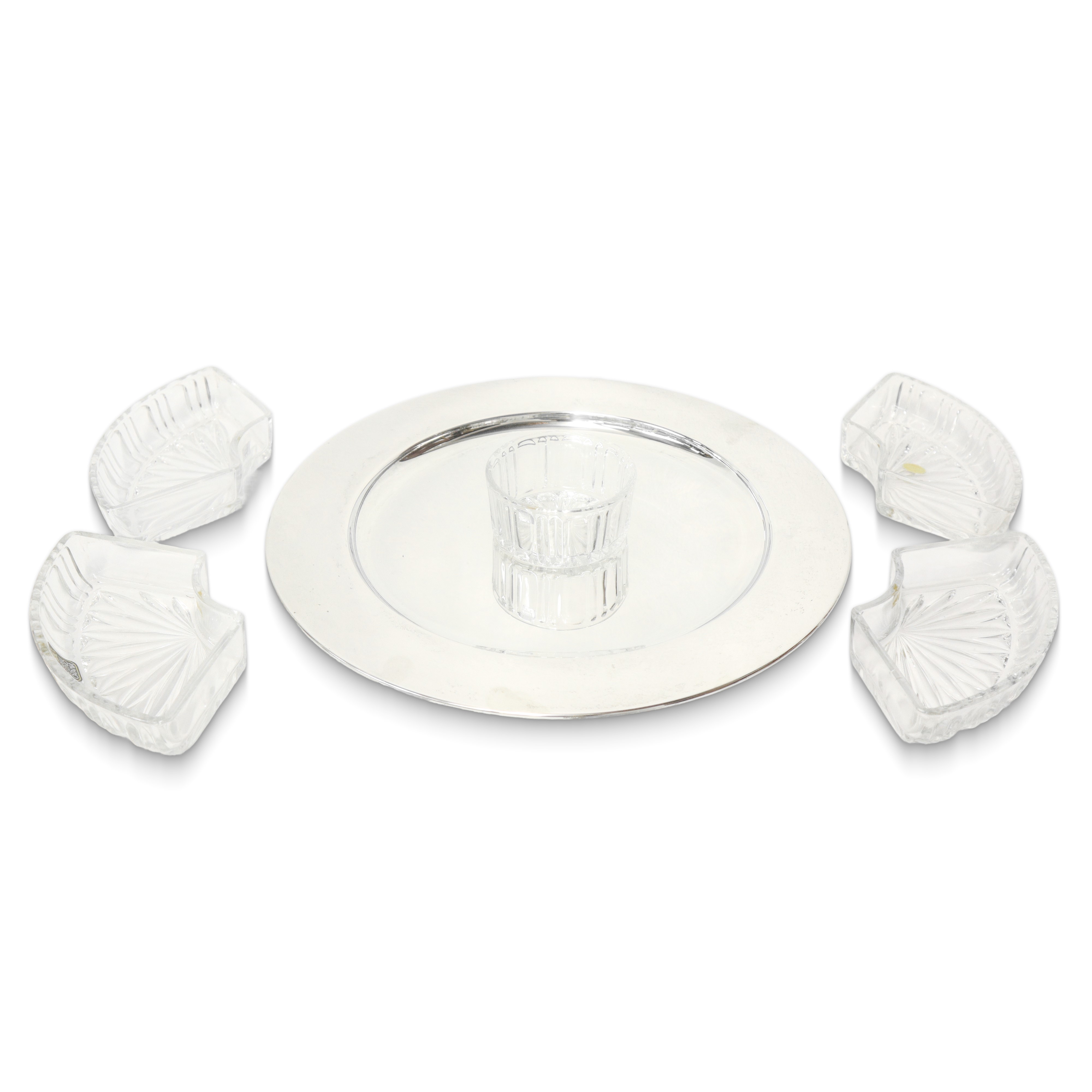 Vassoio in argento 800 porta antipastiera in cristallo