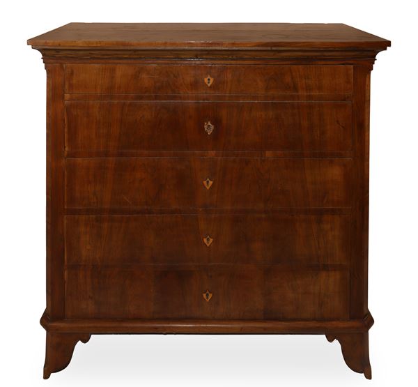 5-drawer chest of drawers in walnut and walnut root 