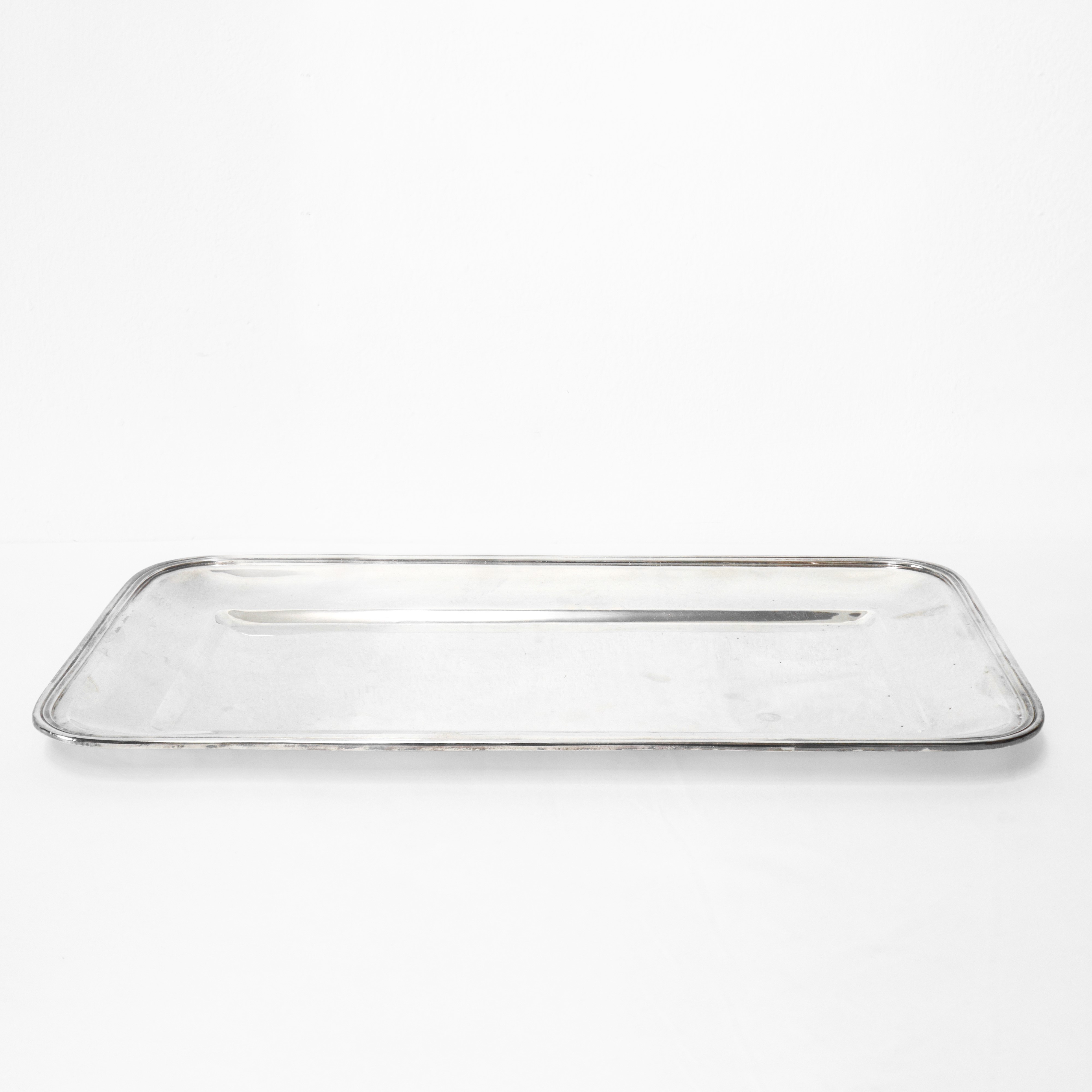 Vassoio rettangolare in argento 800 con contenitori porta antipasti in cristallo