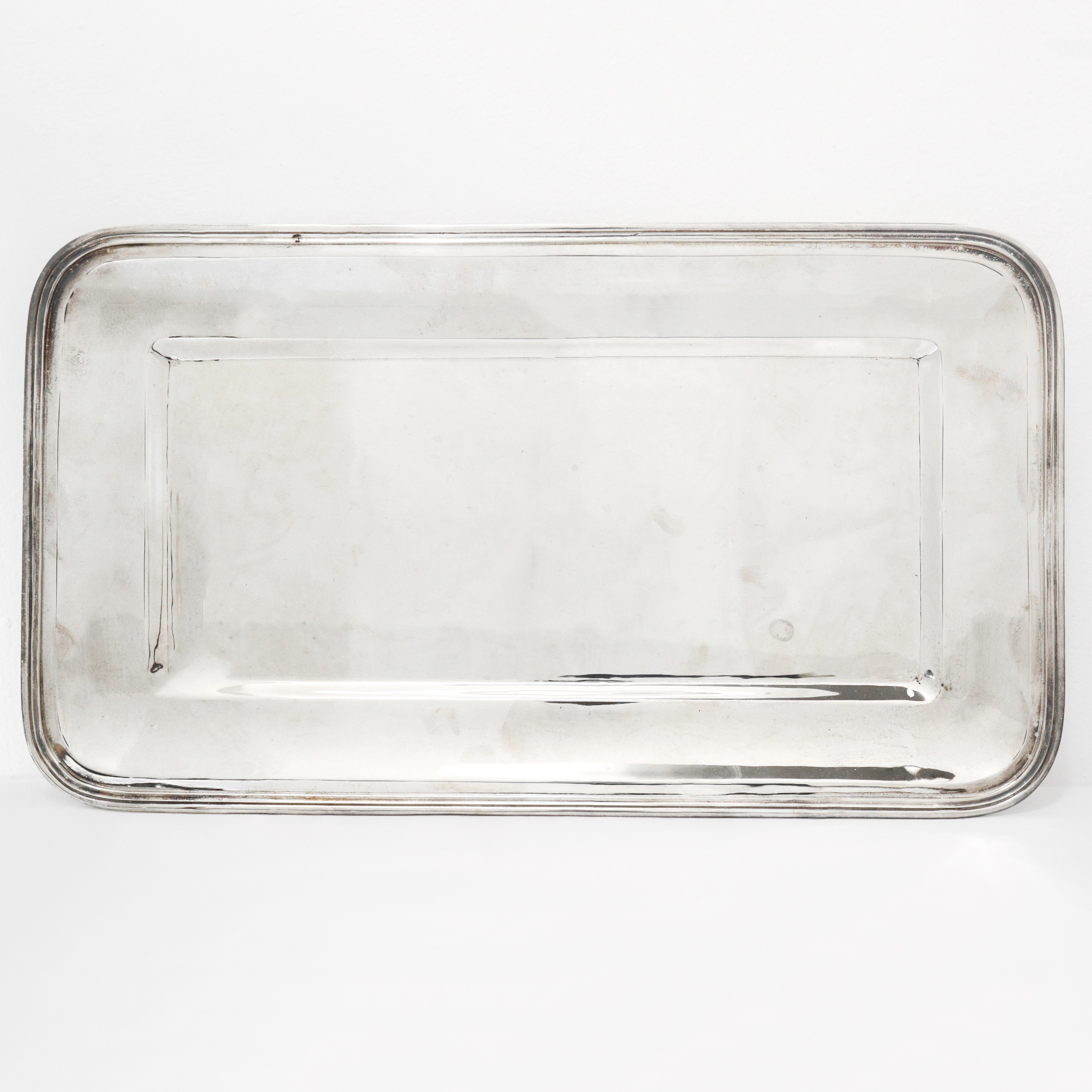 Vassoio rettangolare in argento 800 con contenitori porta antipasti in cristallo