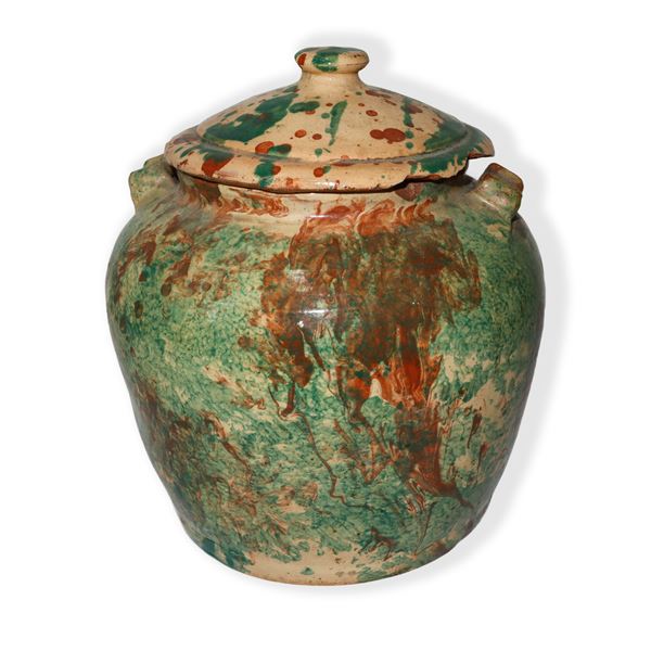 Saliera in terracotta di Caltagirone invetriata e smaltata, effetto marmorizzato