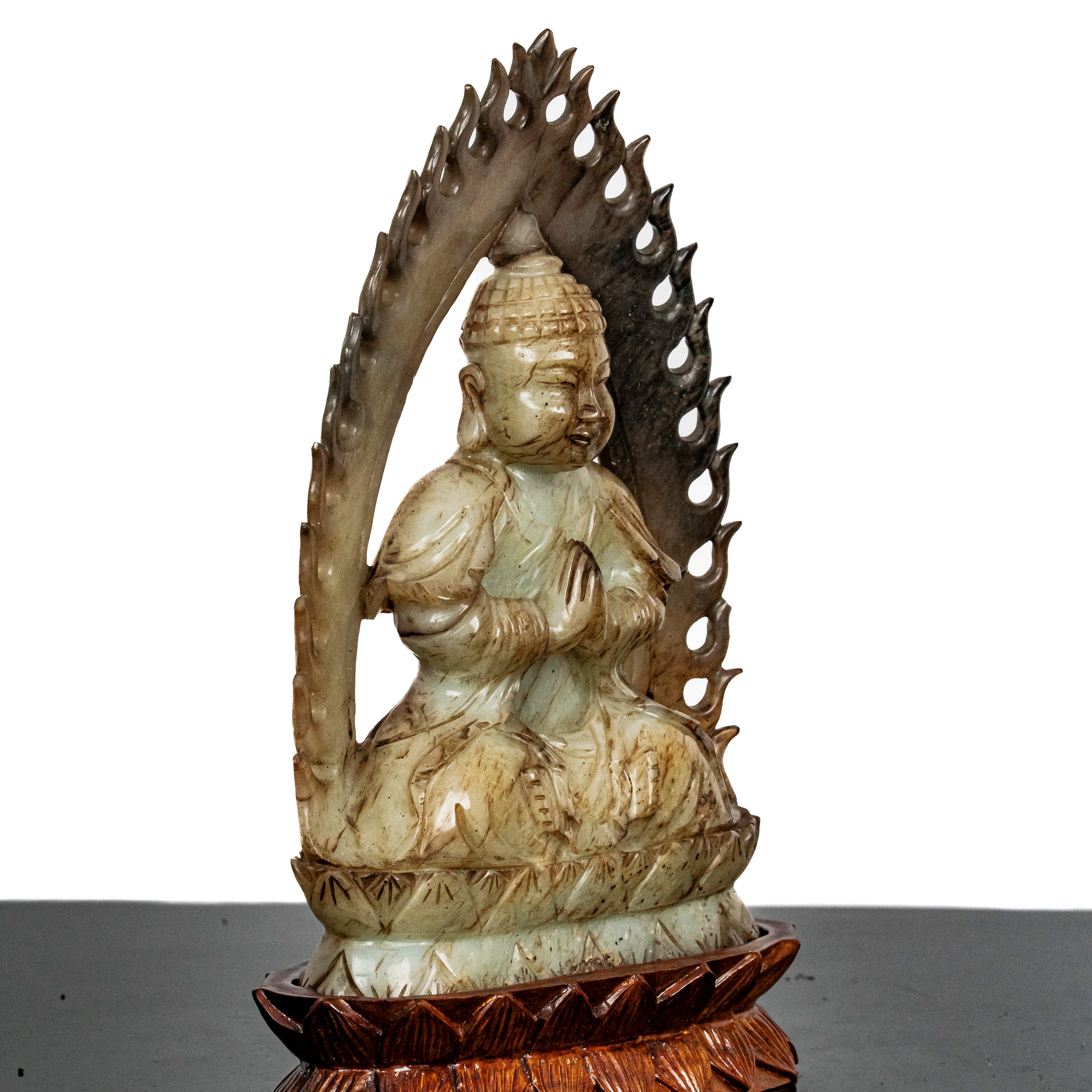 Guanyin in Giada con Base in Legno