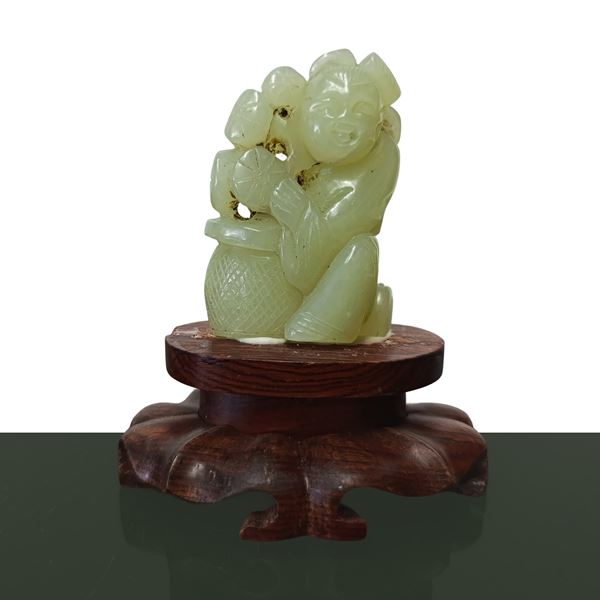 Carved Green Jade Guanin