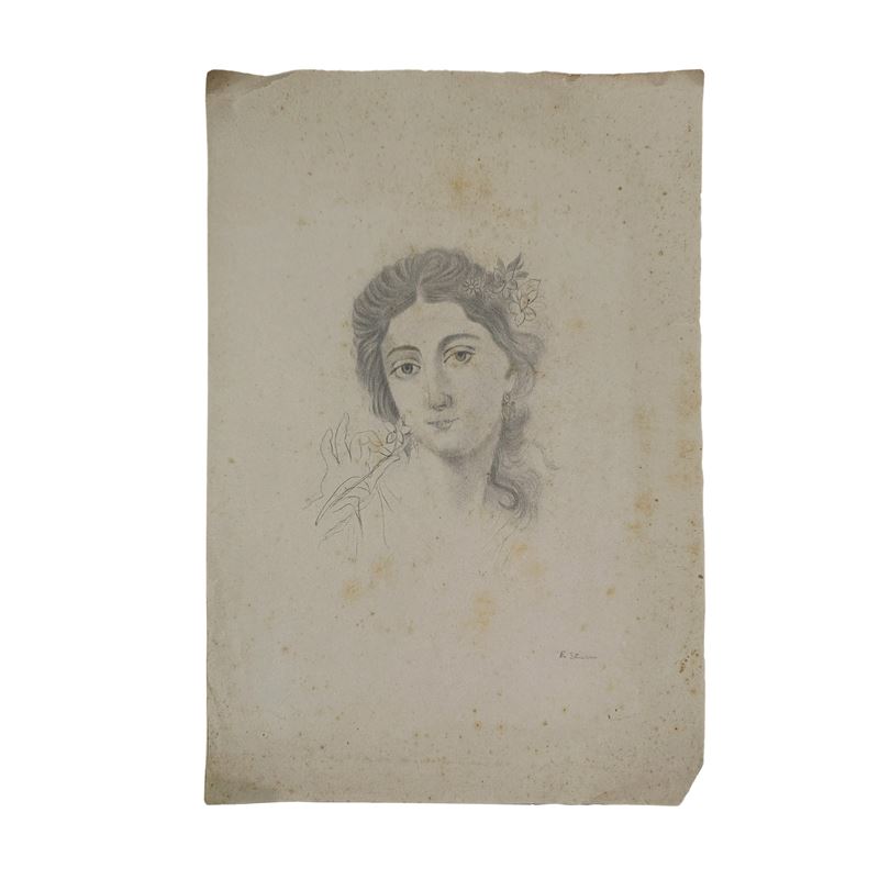 Volto di donna con fiore in mano