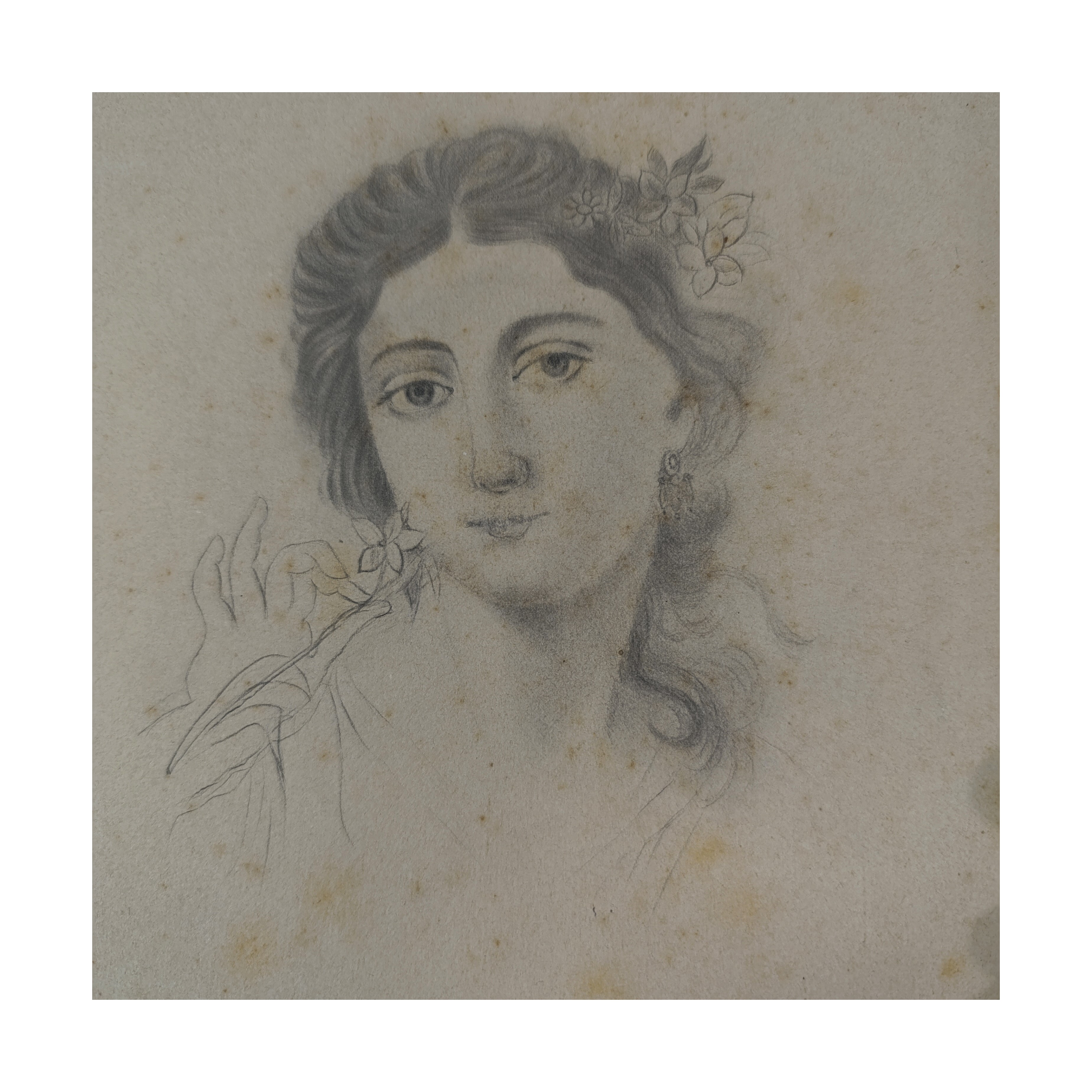 Volto di donna con fiore in mano