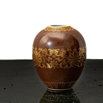 Piccolo Contenitore per L'acqua in Porcellana Marrone con Decori Oro