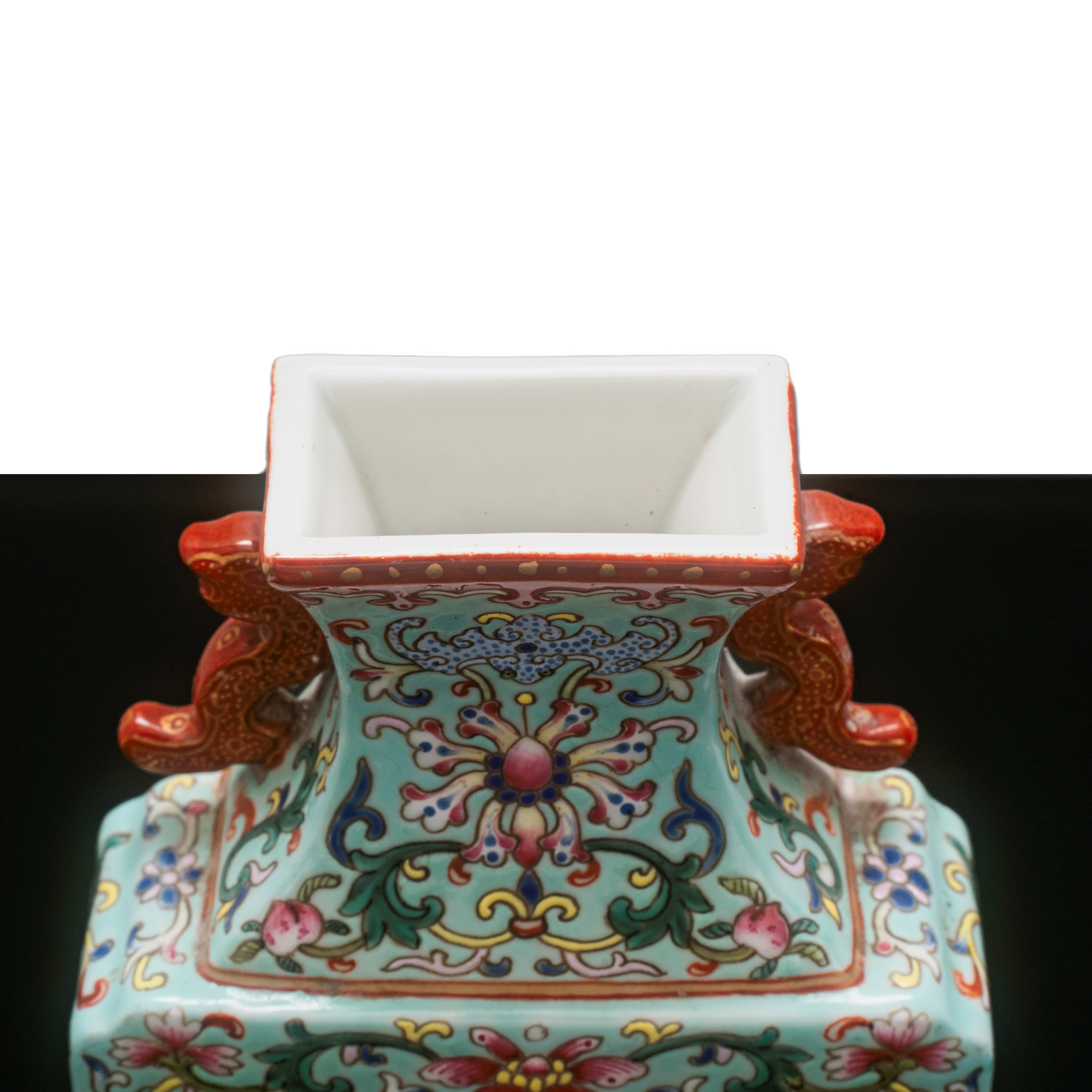 Vaso da Muro 'poema Imperiale' della Famille Rose con Fondo Turchese con Iscrizione Marchio e Sig...