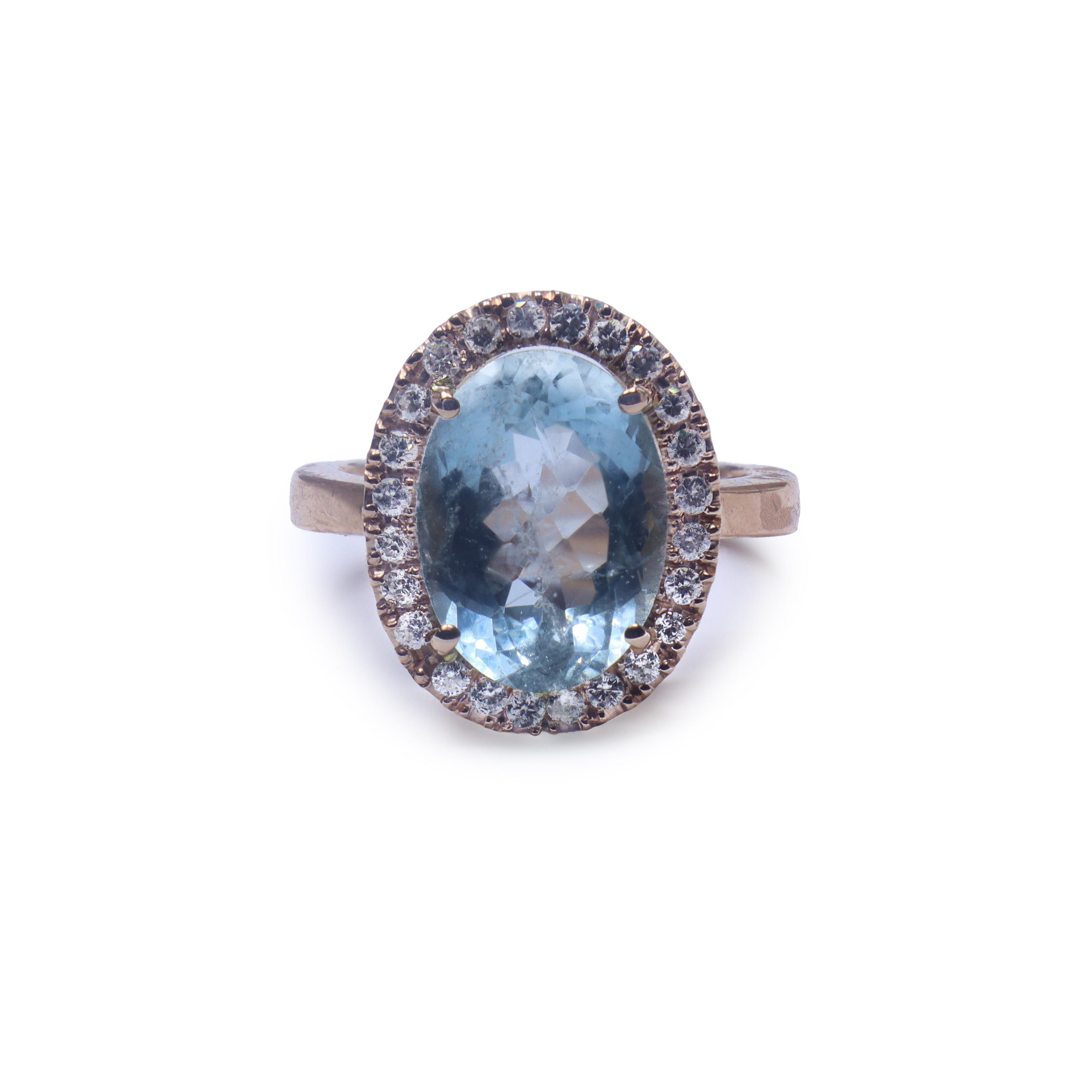 Anello in oro rosa 18 kt con acquamarina centrale kt 4,80