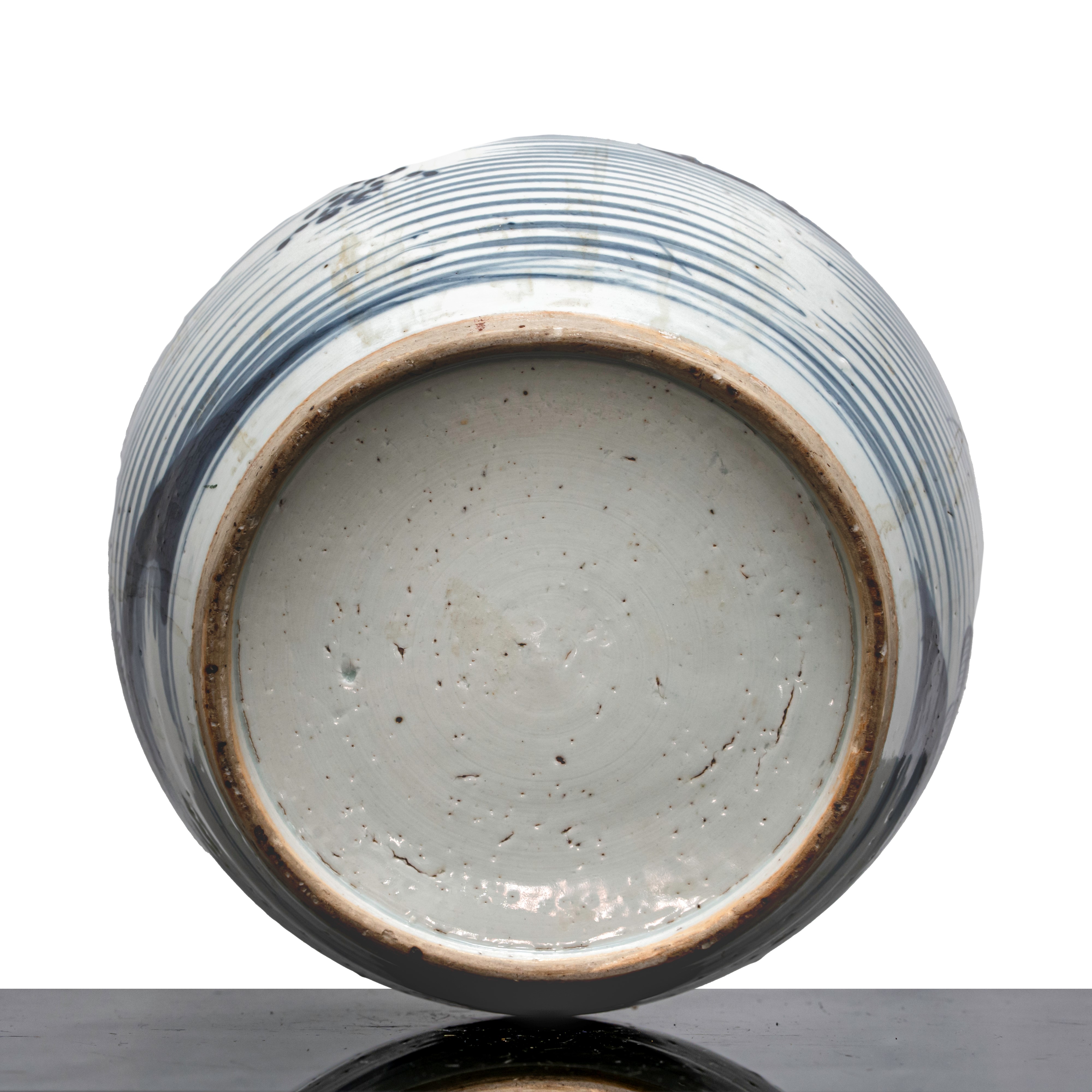 Vaso da Zenzero Bianco e Blu Dipinto con un Antico Paesaggio