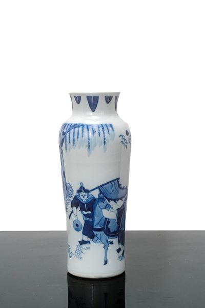 Vaso Blu e Bianco con Scene di Vita