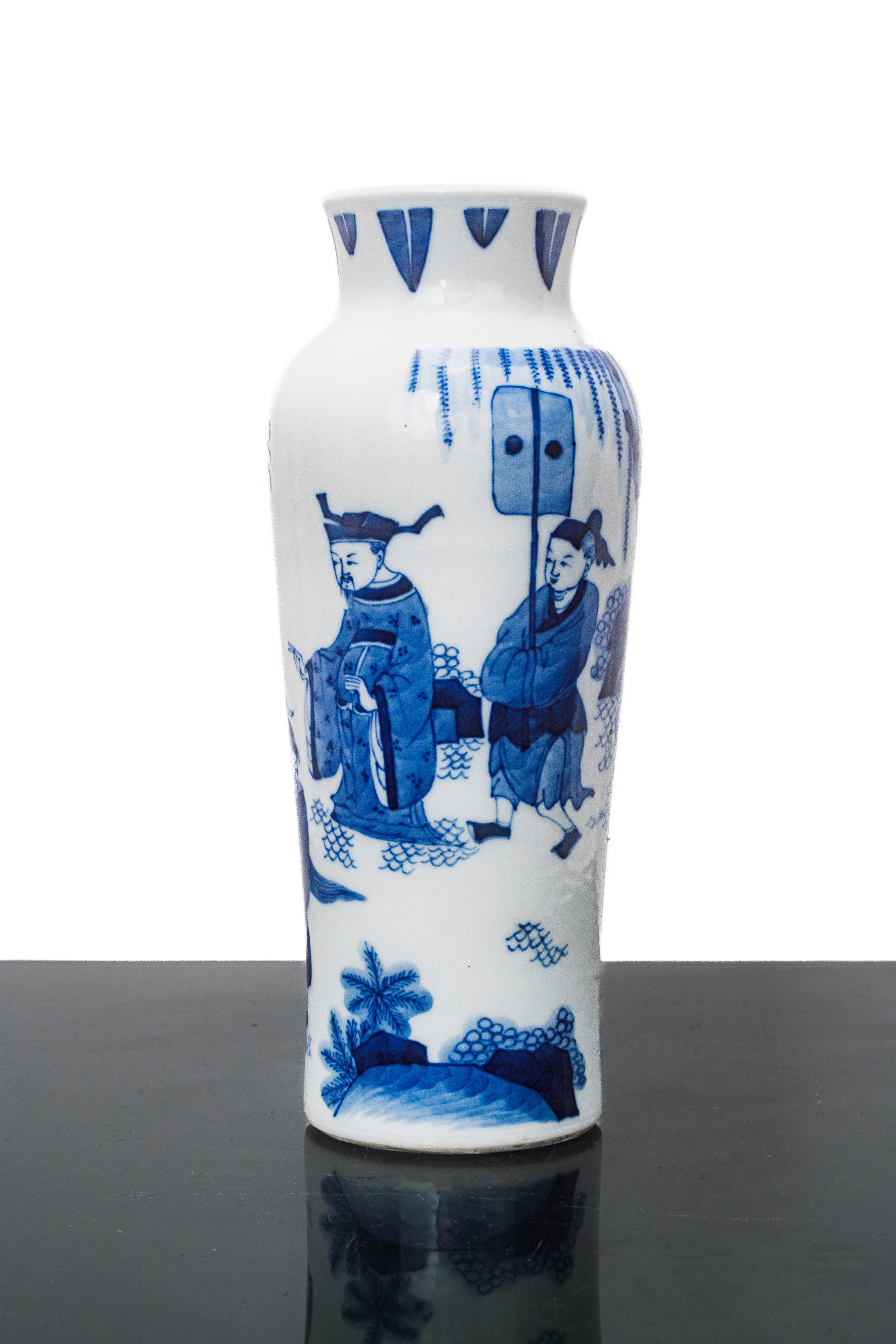 Vaso Blu e Bianco con Scene di Vita