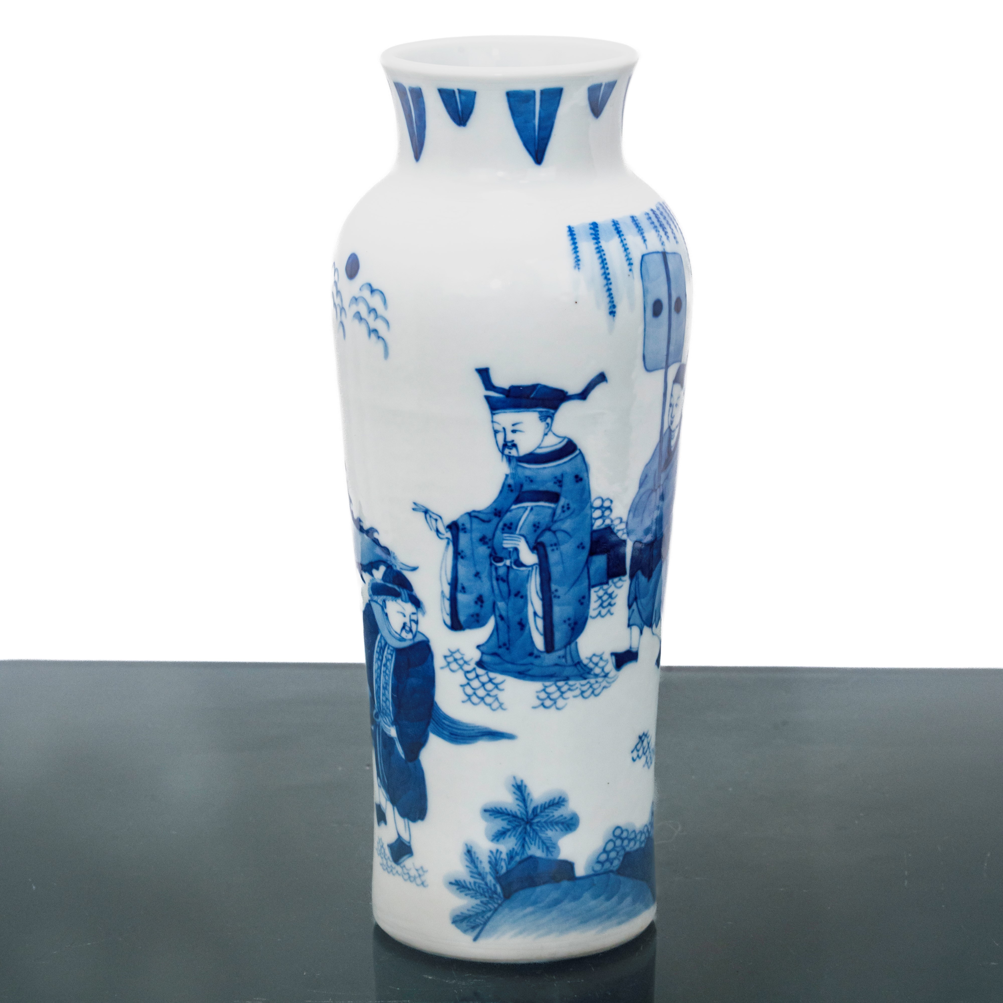 Vaso Blu e Bianco con Scene di Vita